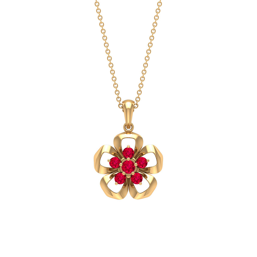 Natural Ruby Flower Pendant Necklace with Certificate AAA - Rosec Jewels
