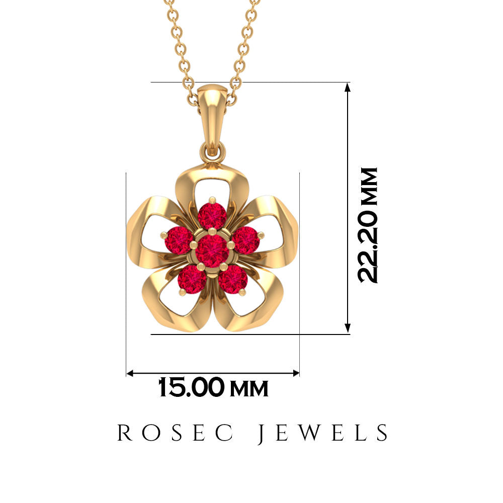 Natural Ruby Flower Pendant Necklace with Certificate AAA - Rosec Jewels