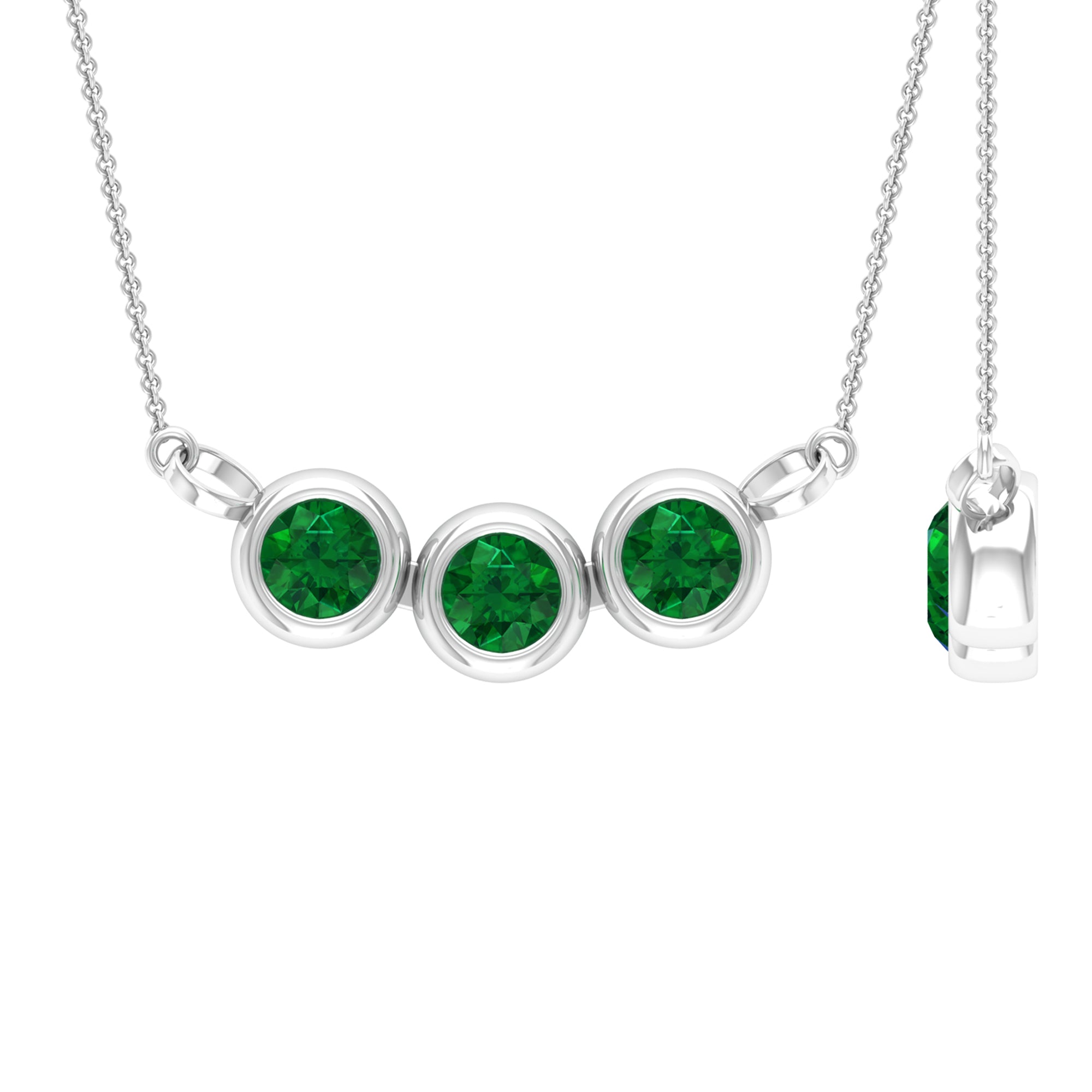 Bezel Set Emerald Three Stone Necklace