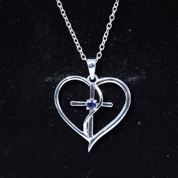 Natural Blue Sapphire Cross Heart Necklace for Women AAA - Rosec Jewels
