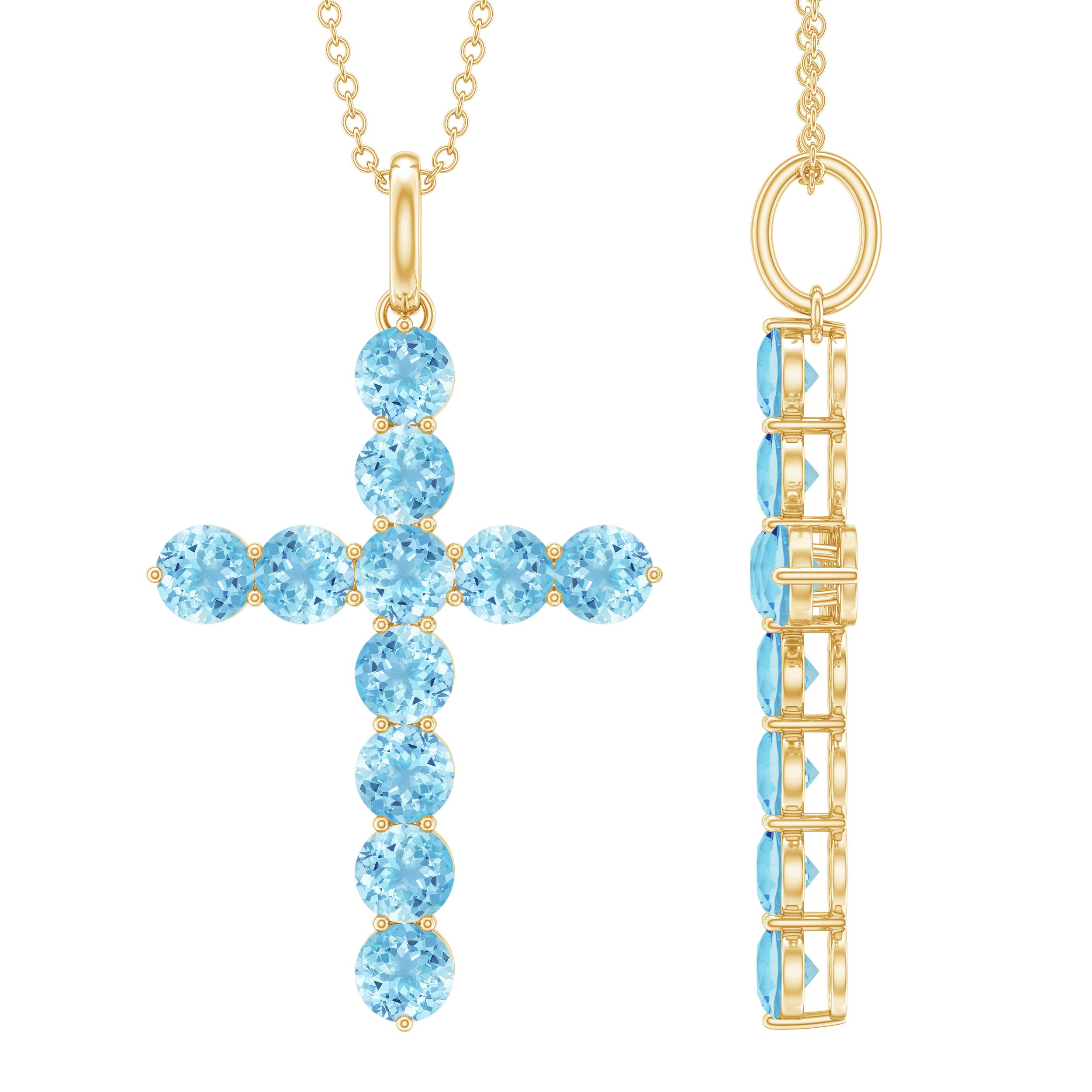 Womens Aquamarine Cross Pendant Necklace with Chain AAA - Rosec Jewels