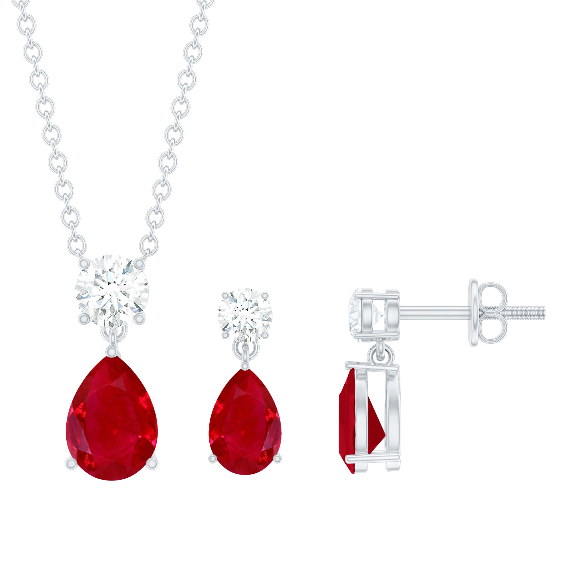 Genuine 2 Carat Ruby Bridal Jewelry Set with Certificate