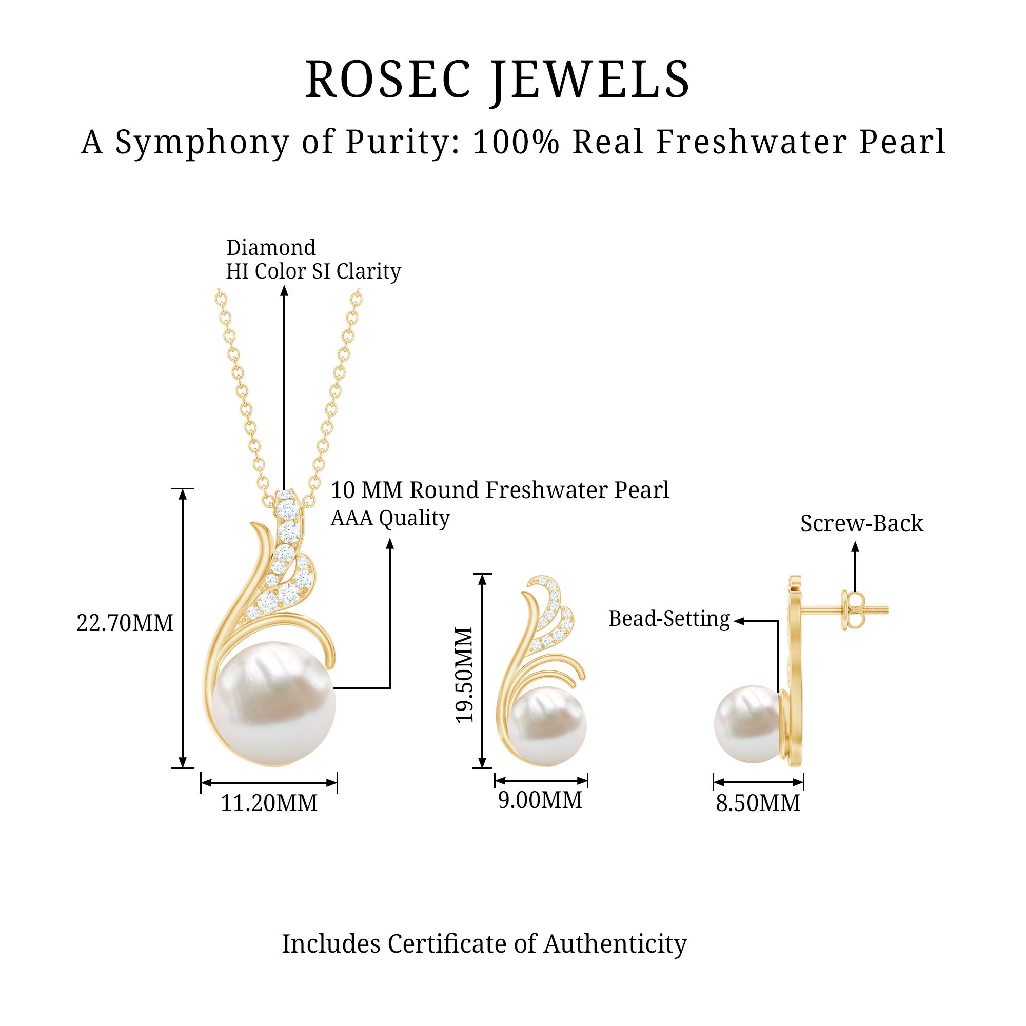 Freshwater Pearl and Diamond Designer Jewelry Set AAA - Rosec Jewels