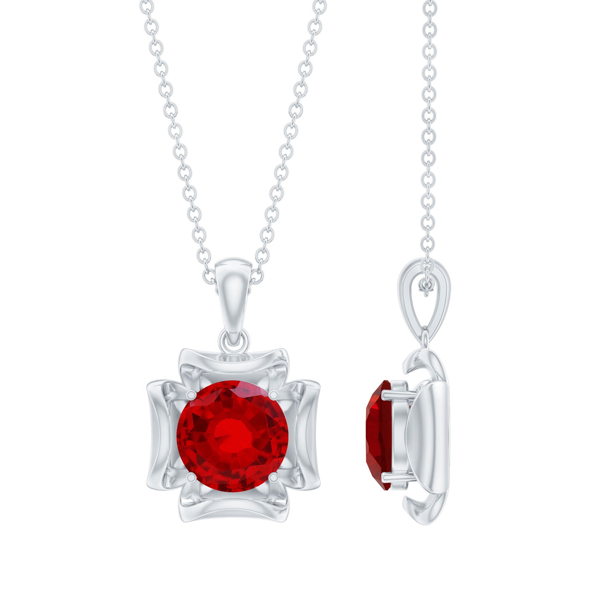 2.25 CT Art Deco Created Ruby Solitaire Necklace
