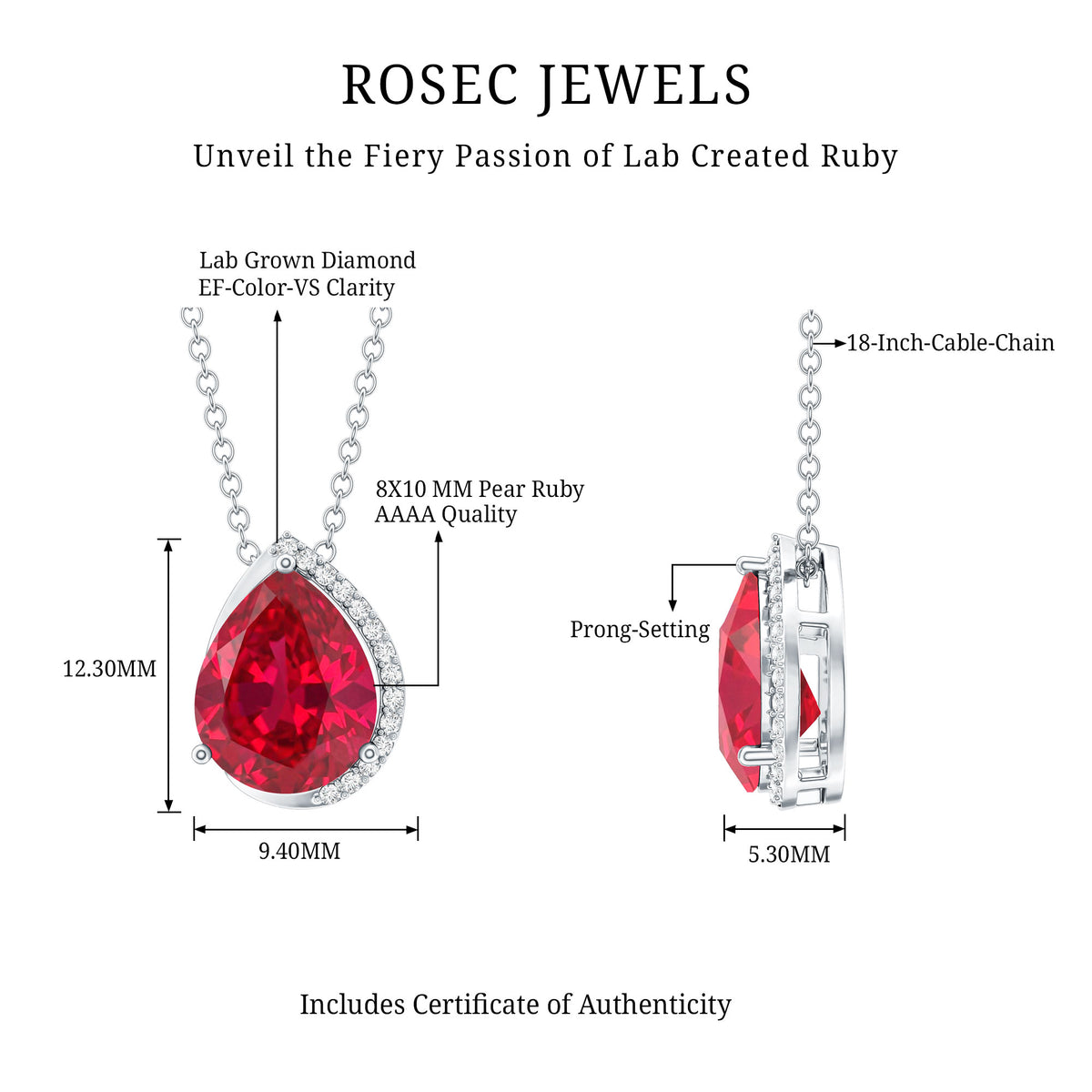 Lab Grown Ruby Teardrop Designer Necklace with Diamond AAAA - Rosec Jewels