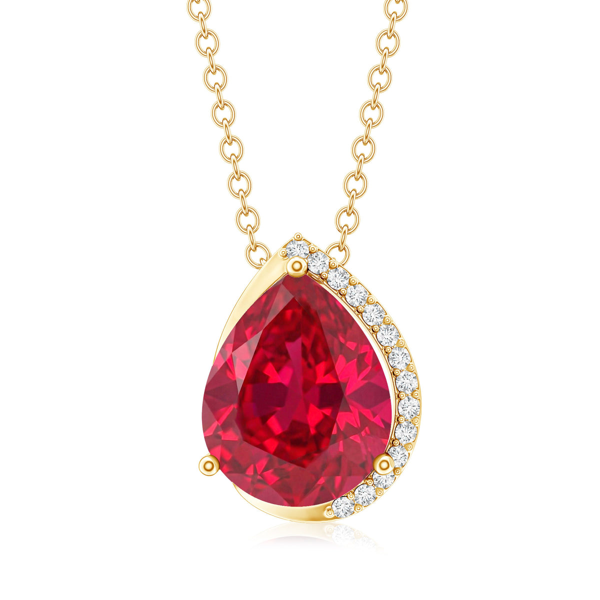 Lab Grown Ruby Teardrop Designer Necklace with Diamond AAAA - Rosec Jewels