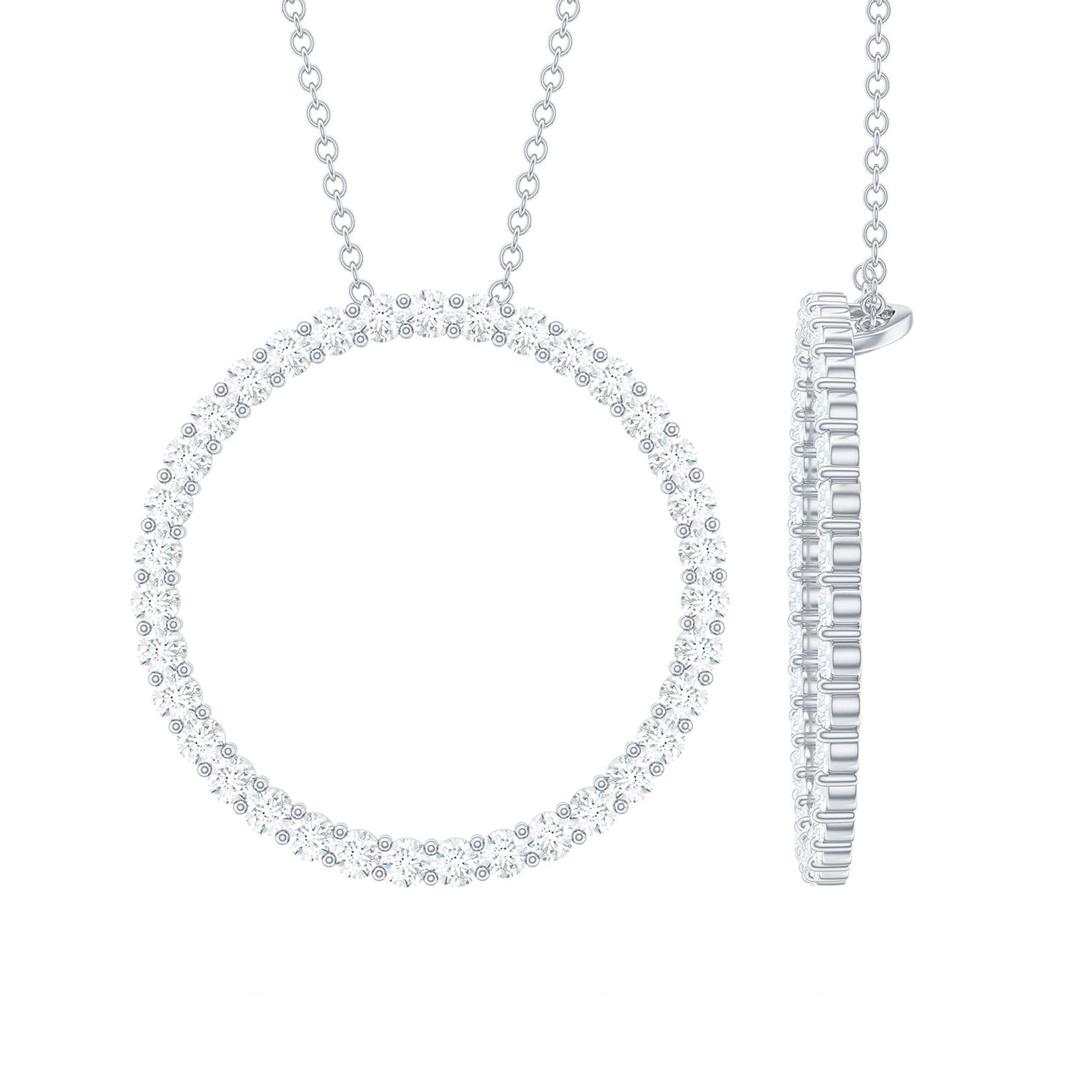 Certified Cubic Zirconia Circle Necklace with Silver Chain