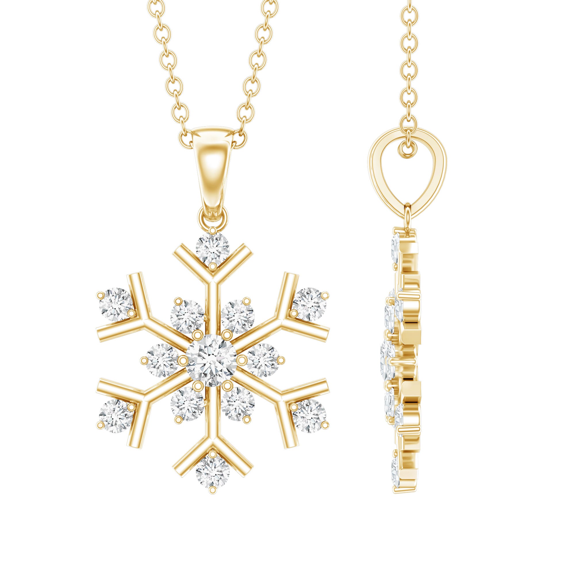 Certified Natural Diamond Christmas Necklace With Chain Natural - ( HI-SI ) - Rosec Jewels