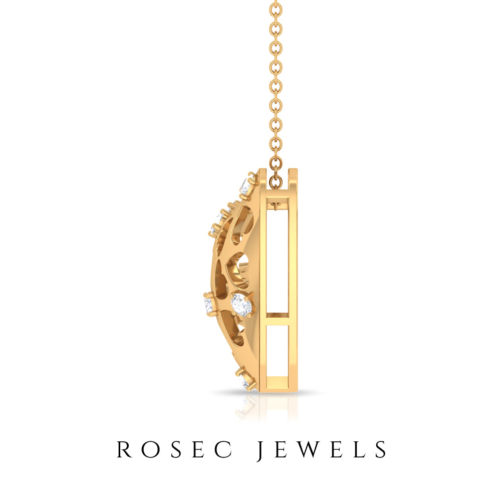 Rosec Jewels-Heart Shaped Openwork Pendant with Round Diamond in Gold