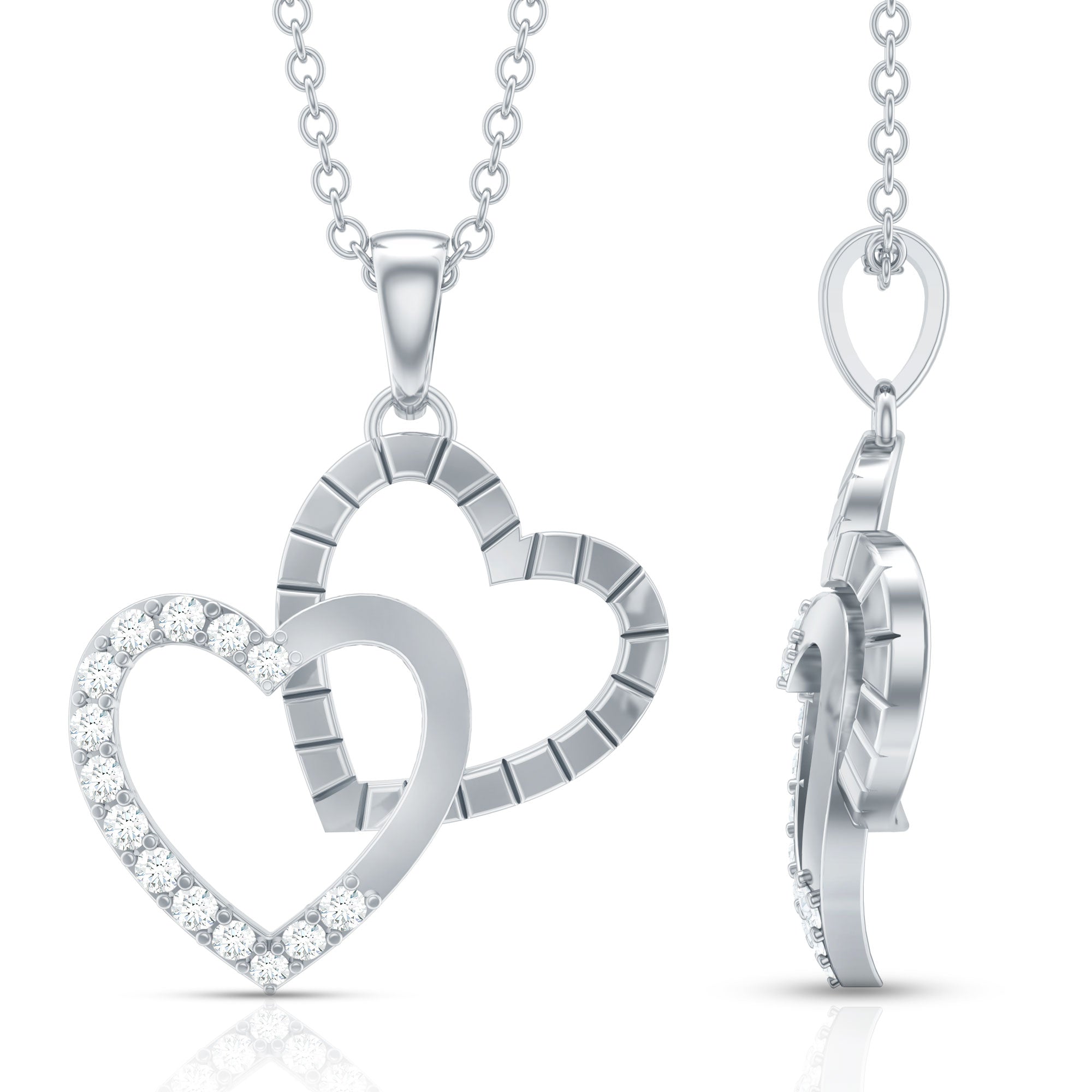 Rosec Jewels-Pave Set Diamond Double Heart Pendant
