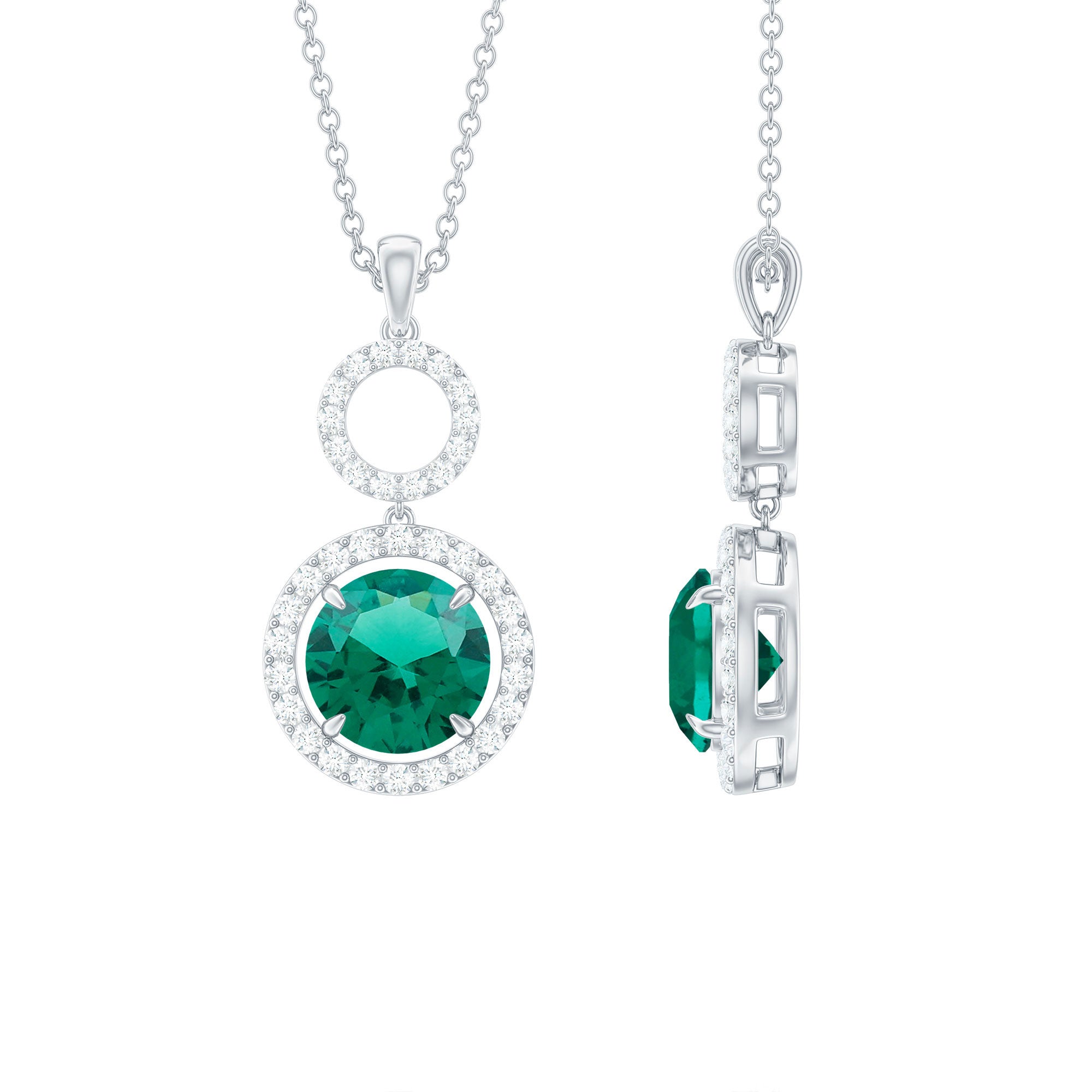2.75 CT Certified Lab Created Emerald Dangle Necklace with Moissanite