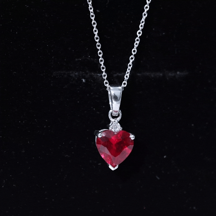 2 CT Lab Grown Ruby Heart Pendant Necklace with Moissanite AAAA - Rosec Jewels