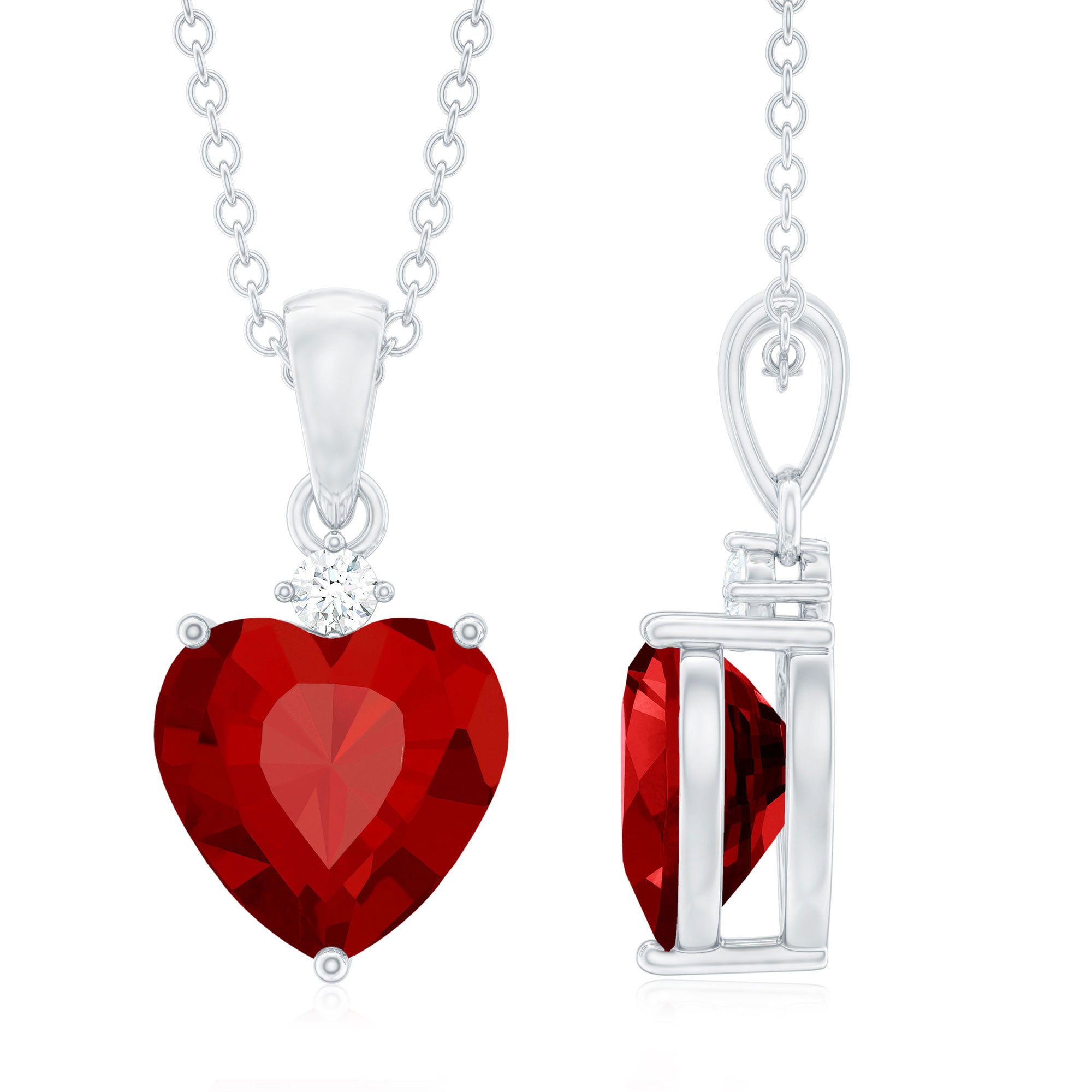 2 CT Lab Grown Ruby Heart Pendant Necklace with Moissanite