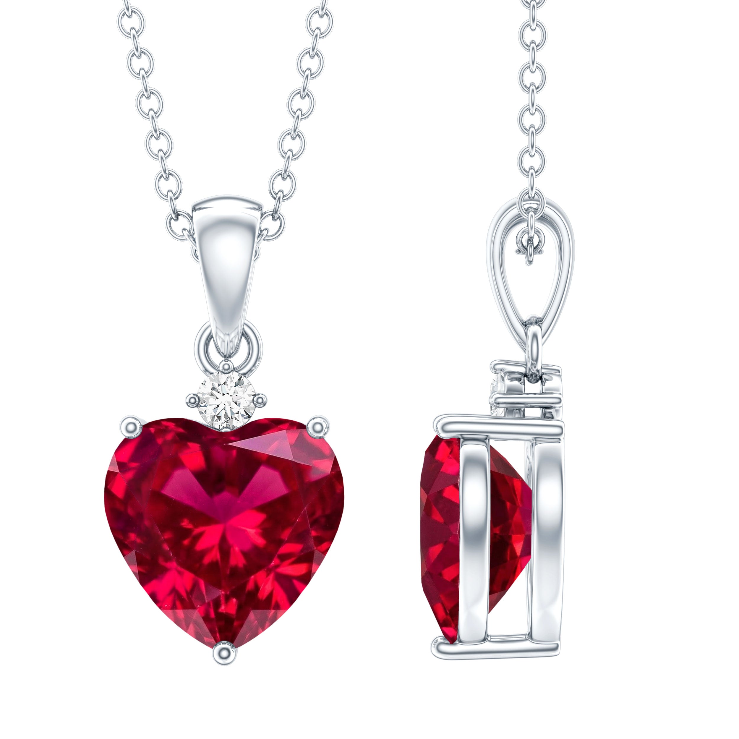 2 CT Lab Grown Ruby Heart Pendant Necklace with Moissanite AAAA - Rosec Jewels