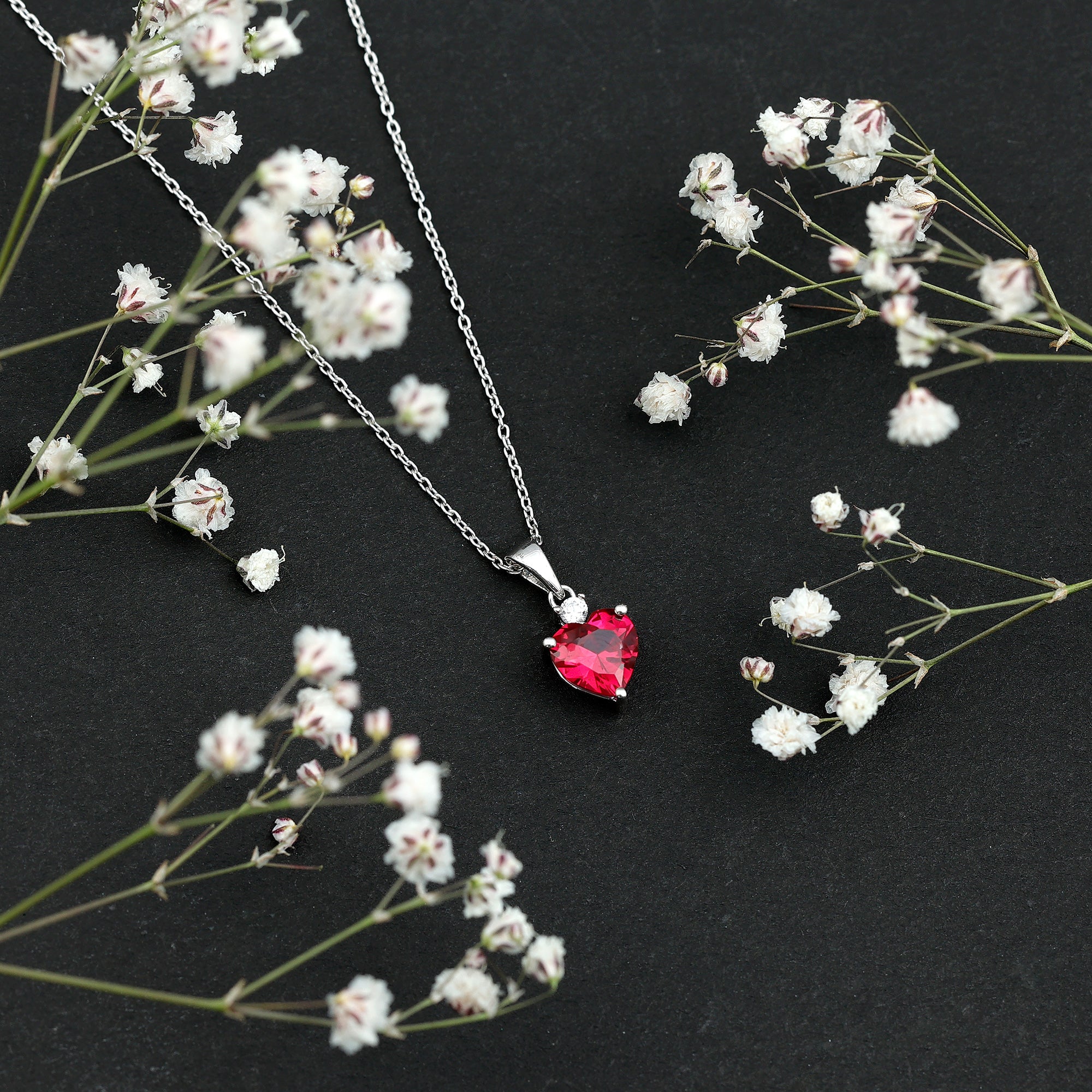 2 CT Lab Grown Ruby Heart Pendant Necklace with Moissanite AAAA - Rosec Jewels