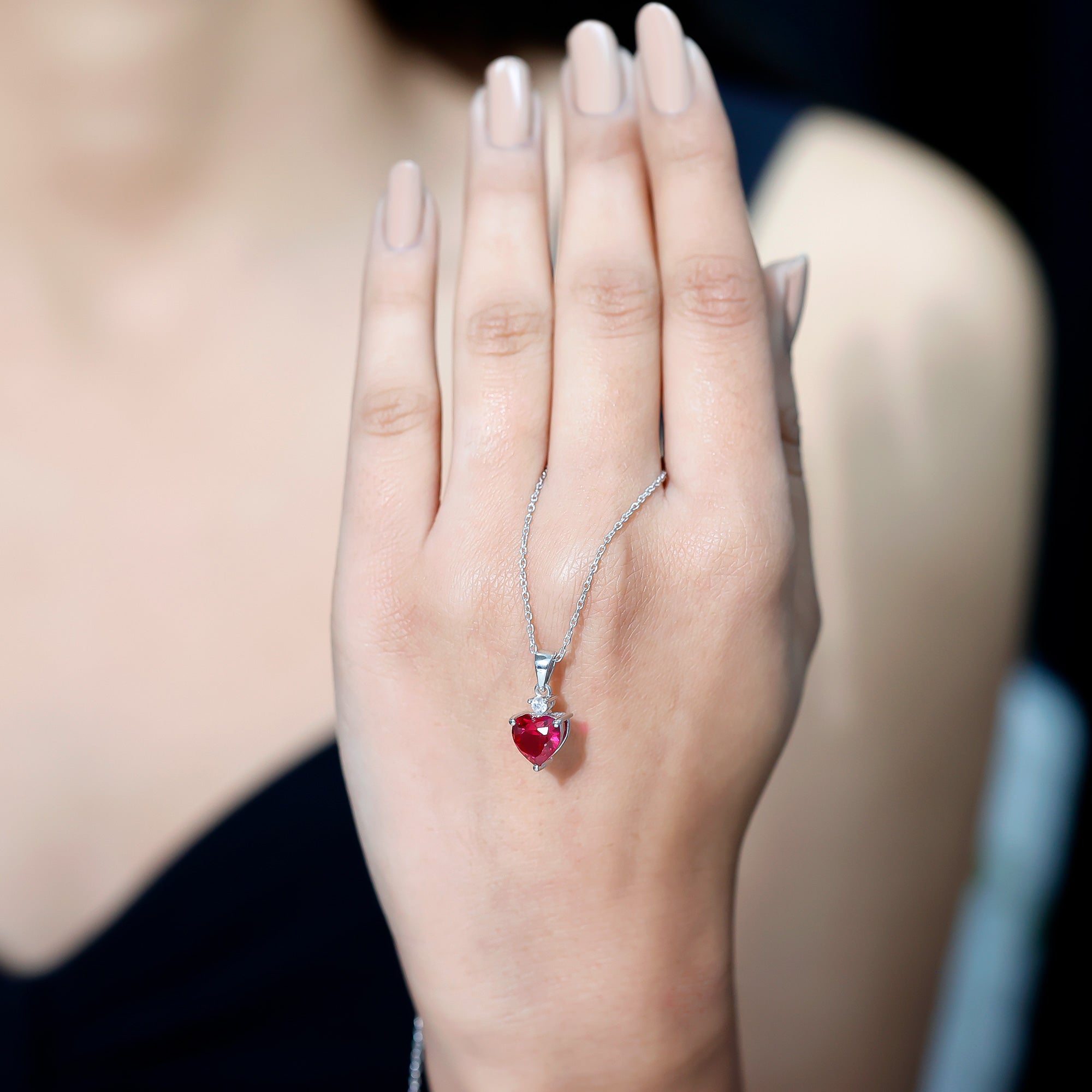 2 CT Lab Grown Ruby Heart Pendant Necklace with Moissanite AAAA - Rosec Jewels