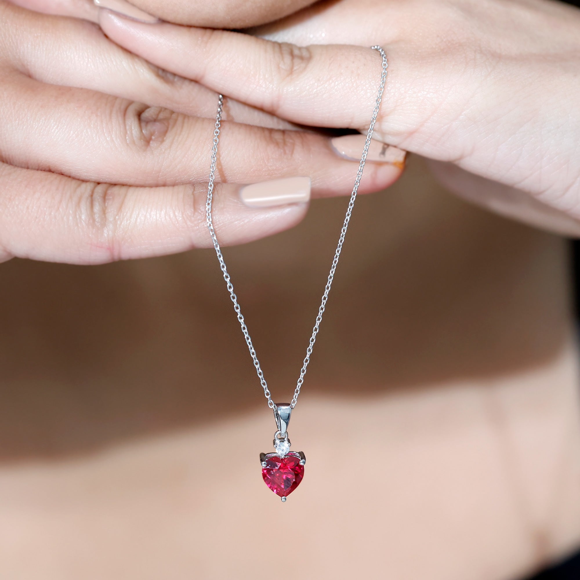 2 CT Lab Grown Ruby Heart Pendant Necklace with Moissanite AAAA - Rosec Jewels