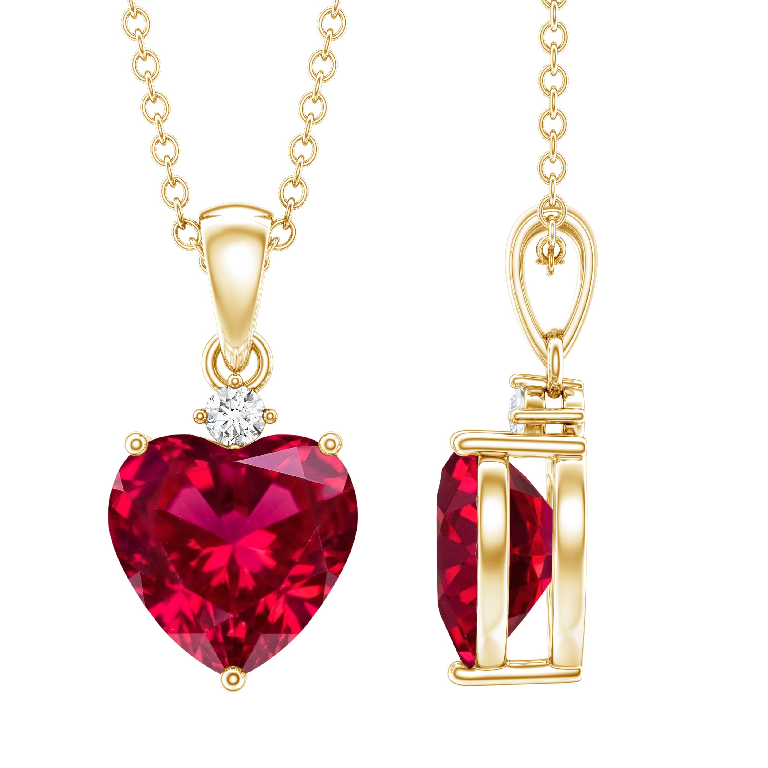2 CT Lab Grown Ruby Heart Pendant Necklace with Moissanite AAAA - Rosec Jewels