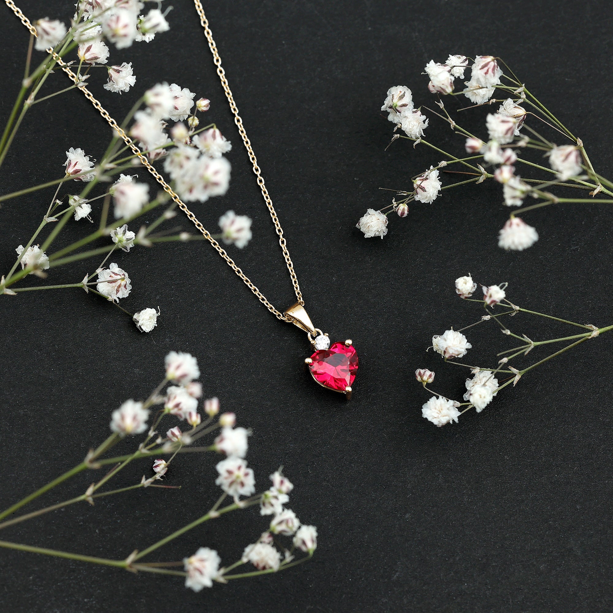 2 CT Lab Grown Ruby Heart Pendant Necklace with Moissanite AAAA - Rosec Jewels
