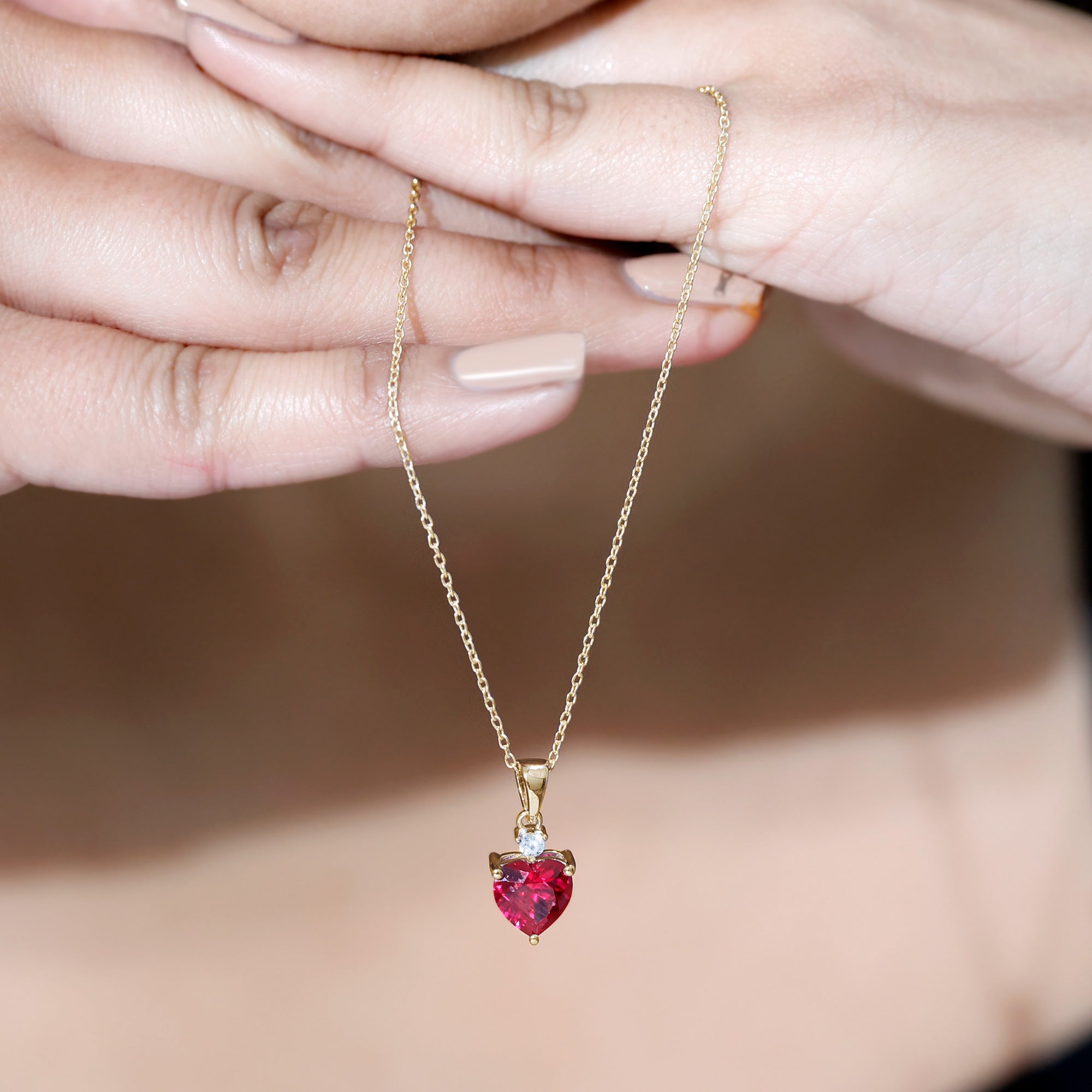 2 CT Lab Grown Ruby Heart Pendant Necklace with Moissanite AAAA - Rosec Jewels