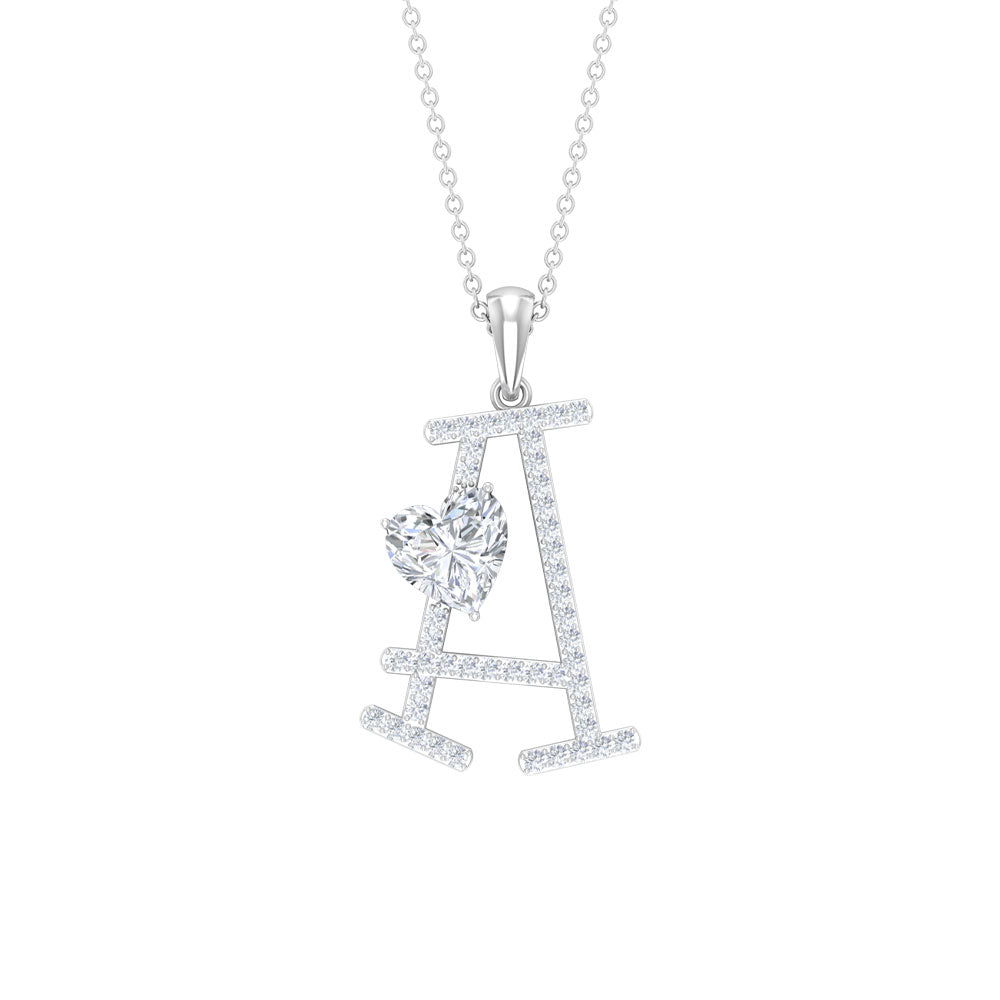 Initial A Pendant Necklace with Cubic Zirconia