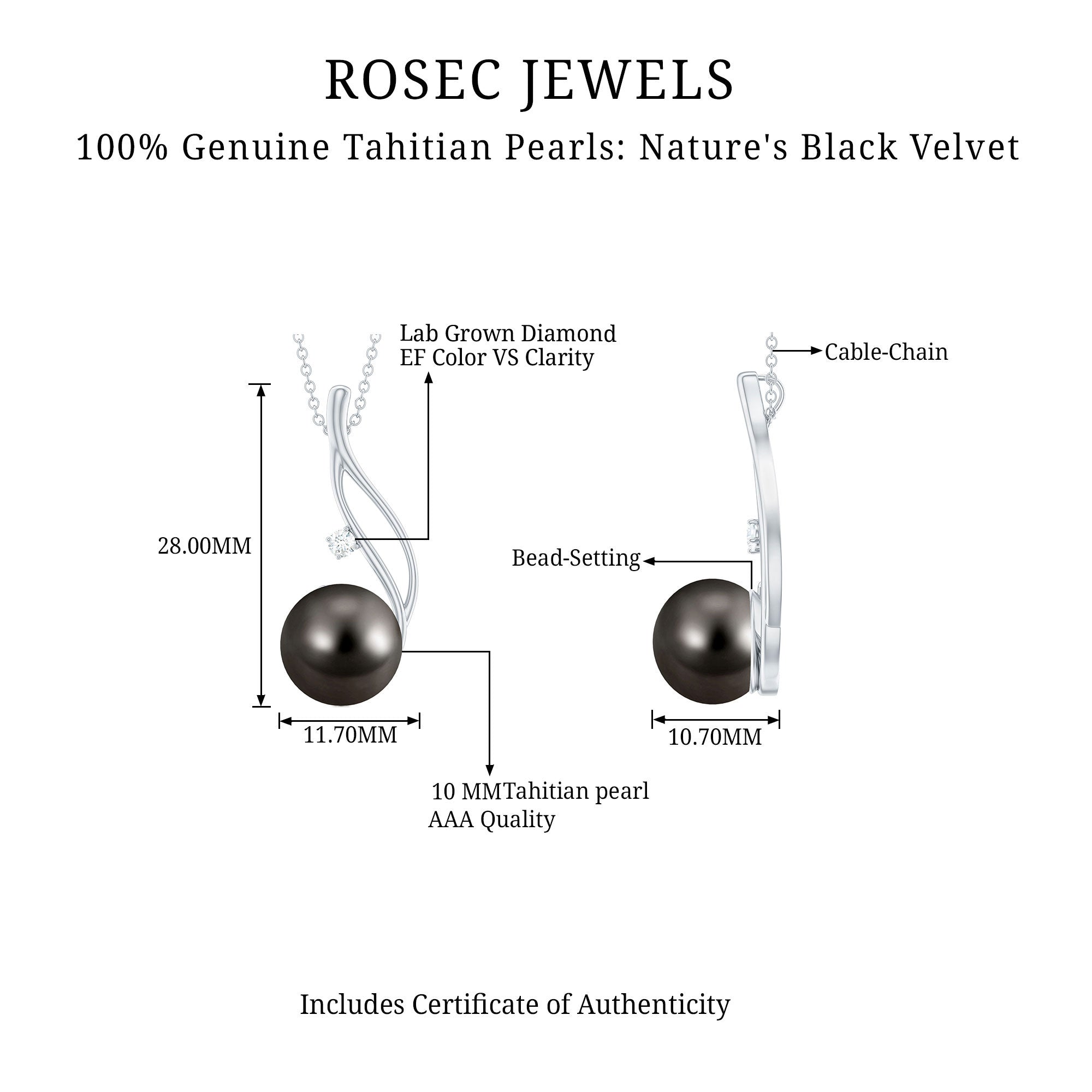 10MM Tahitian Pearl Drop Pendant with Hidden Bail AAA - Rosec Jewels
