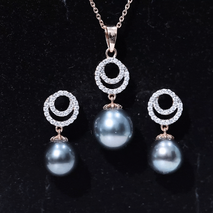 Genuine Tahitian Black Pearl Drop Jewelry Set with Certificate AAA - Rosec Jewels