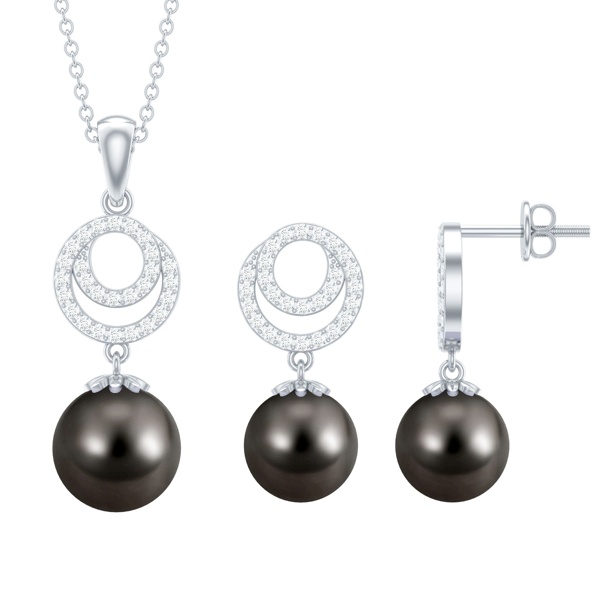 Genuine Tahitian Black Pearl Drop Jewelry Set with Certificate AAA - Rosec Jewels