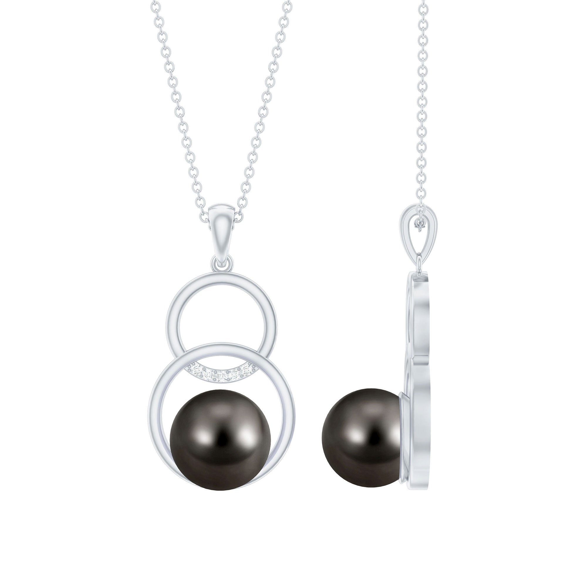 Handpicked Black Pearl Circle Necklace with Diamond