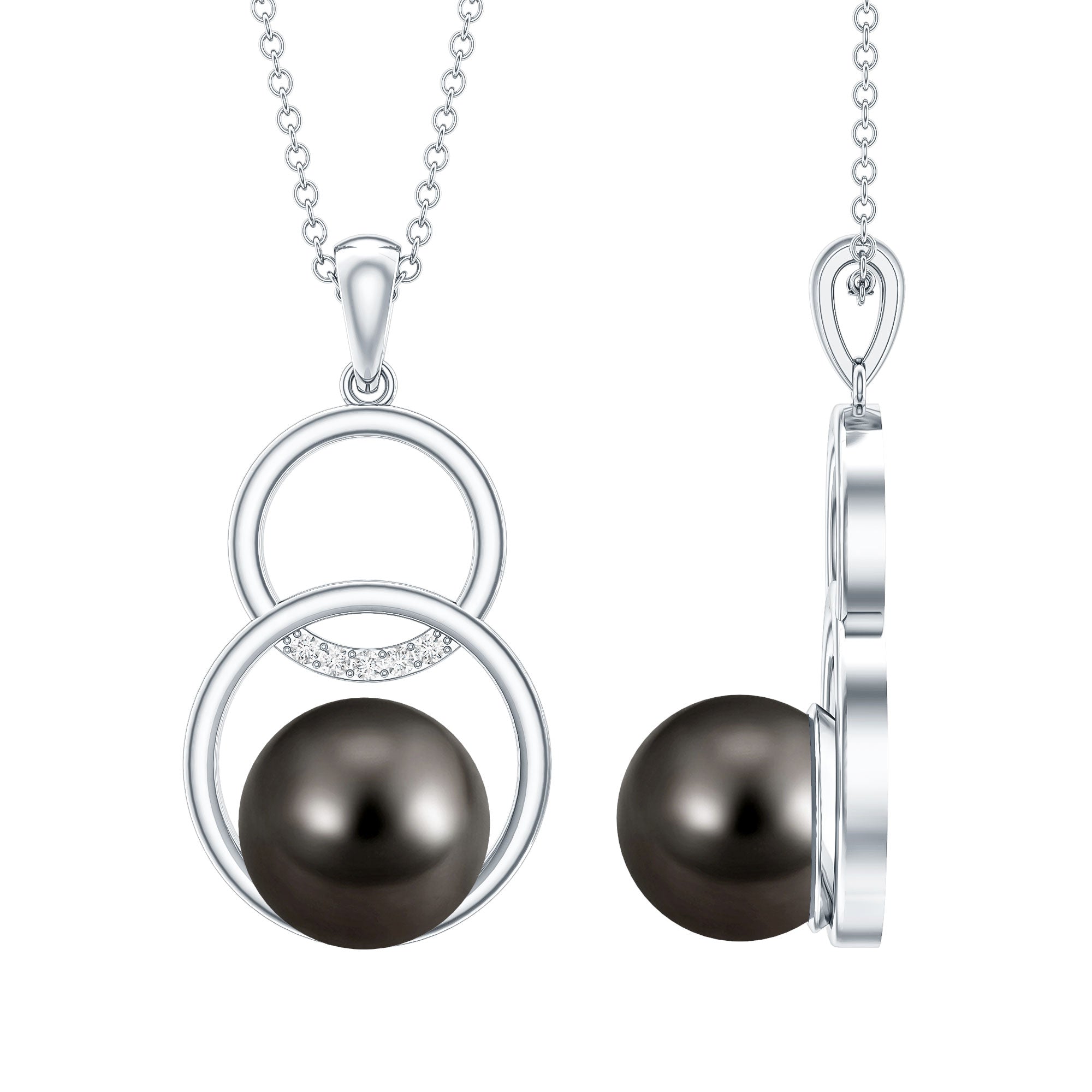 Handpicked Black Pearl Circle Necklace with Diamond AAA - Rosec Jewels