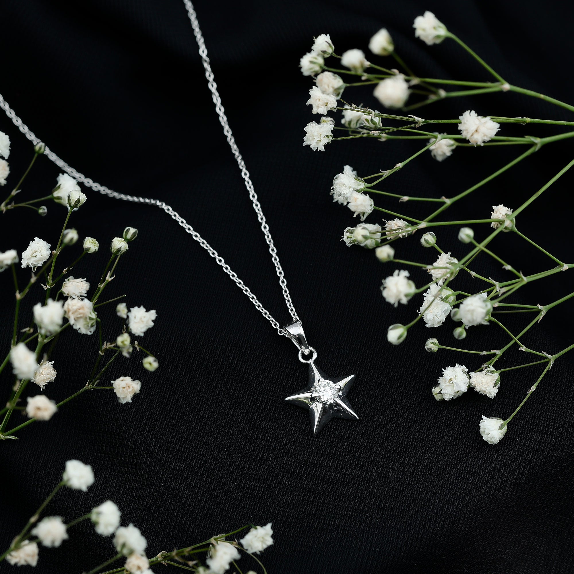 Certified Diamond Star Pendant Necklace Natural - ( HI-SI ) - Rosec Jewels