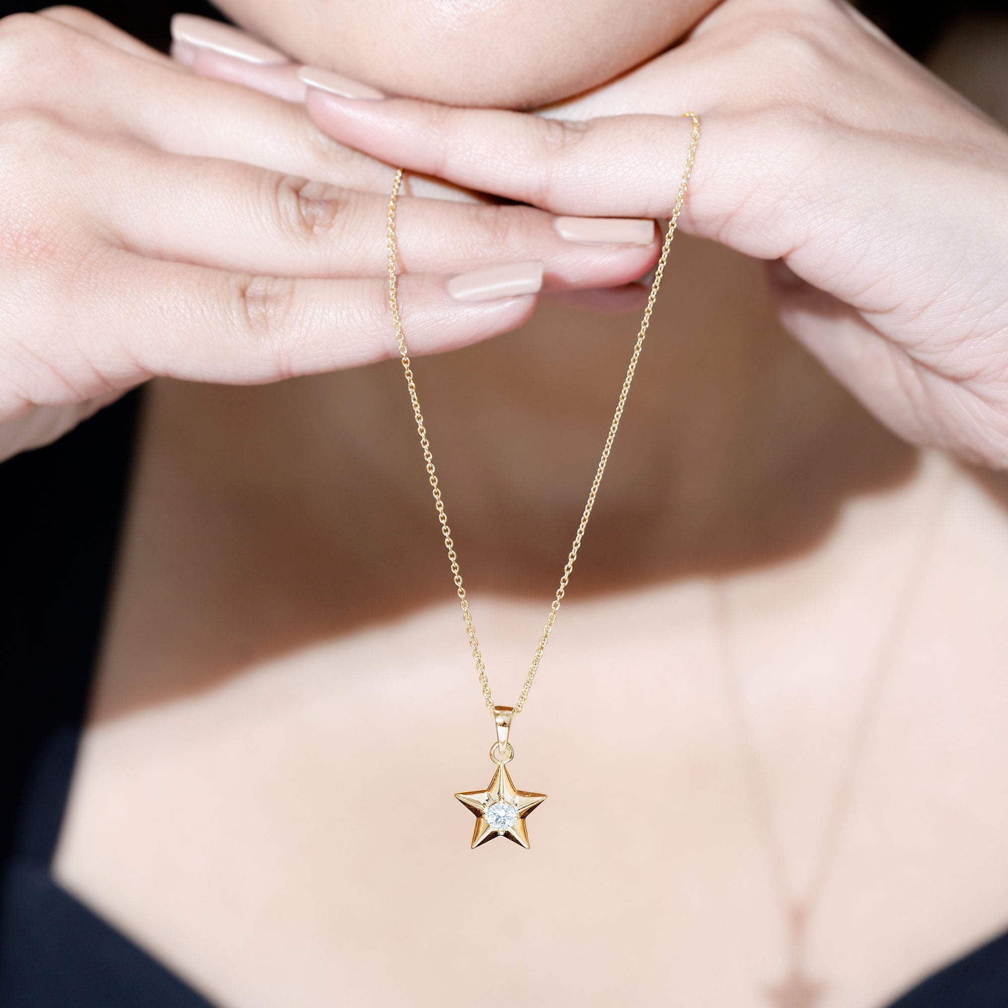 Certified Diamond Star Pendant Necklace Natural - ( HI-SI ) - Rosec Jewels