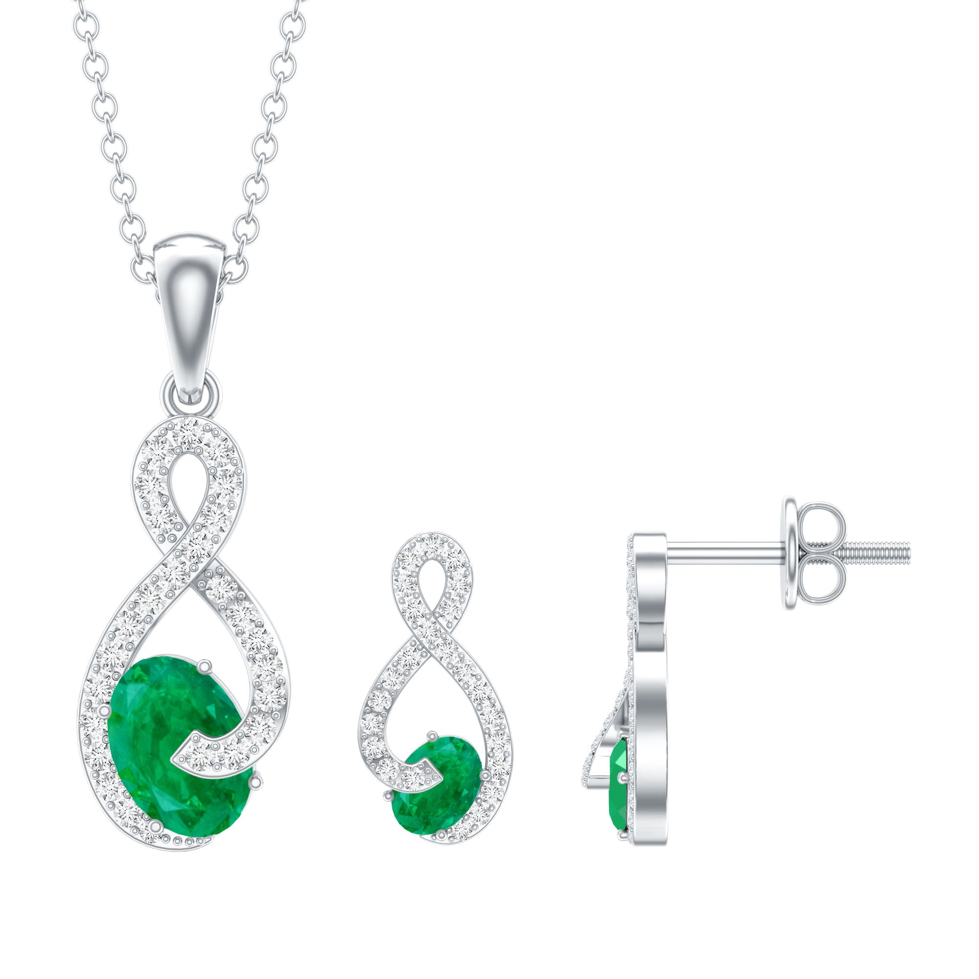 Natural Emerald and Diamond Wedding Jewelry Set AAA - Rosec Jewels