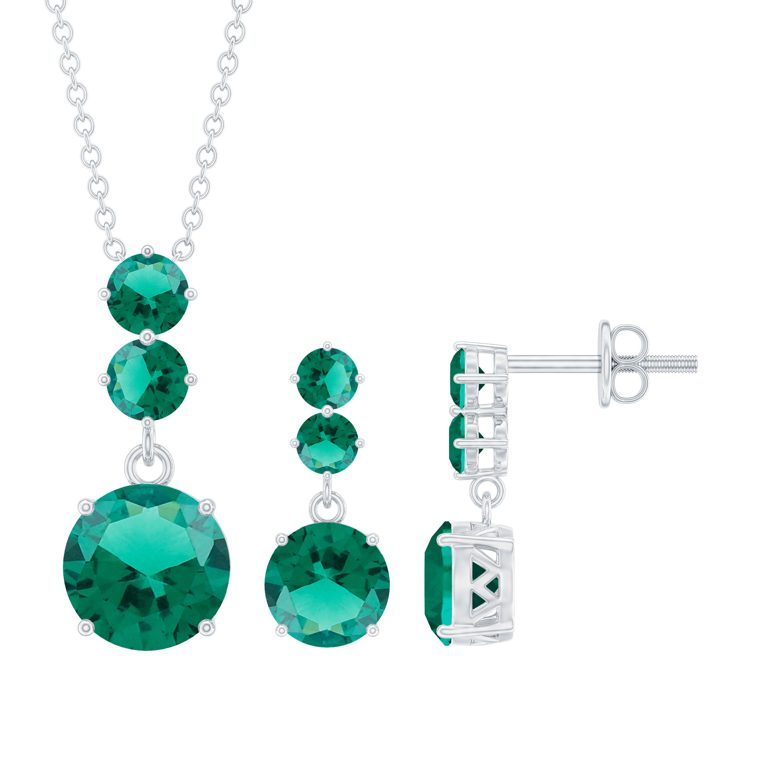 Certified Lab Created Emerald Dangle Necklace Earrings Set
