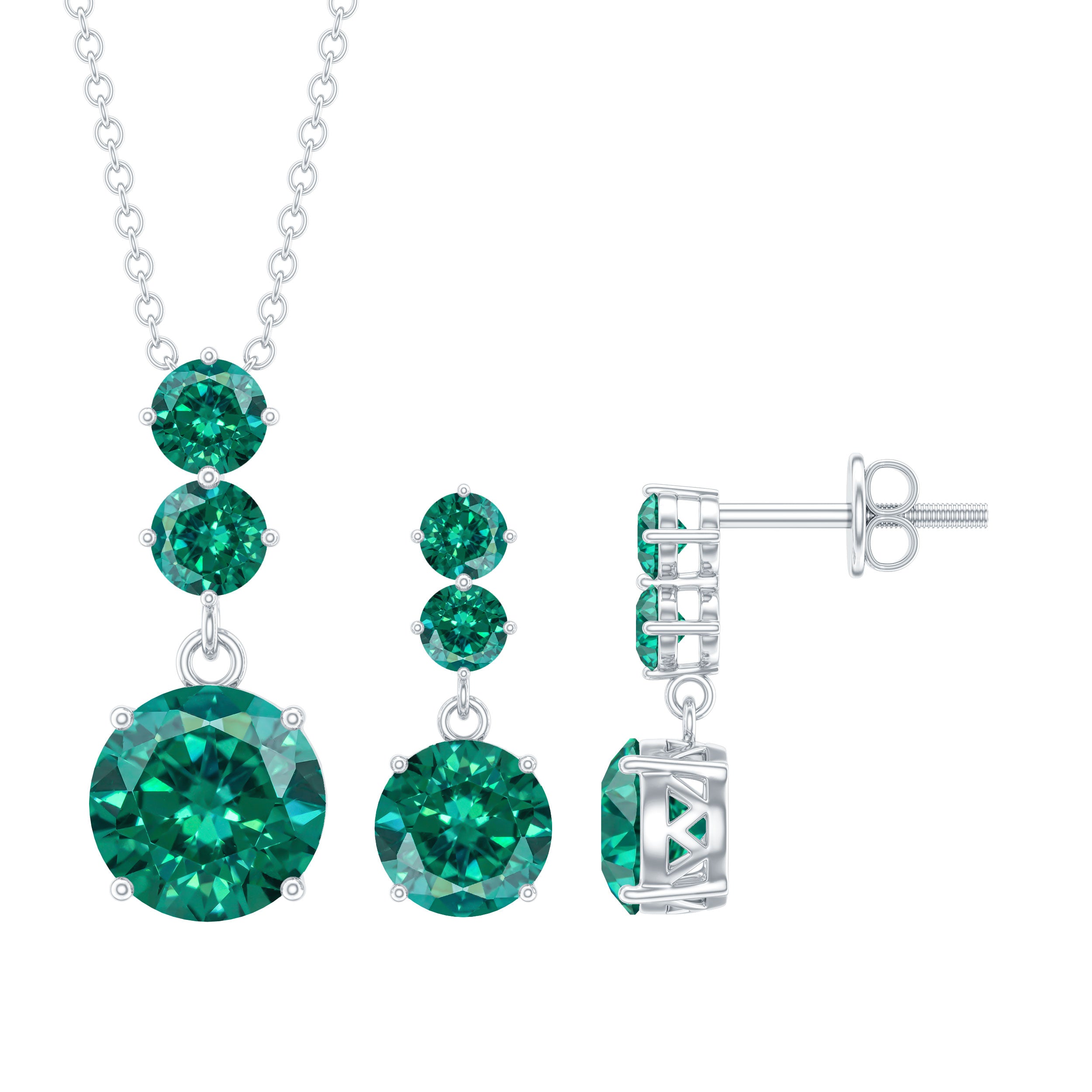 Certified Lab Created Emerald Dangle Necklace Earrings Set AAAA - Rosec Jewels