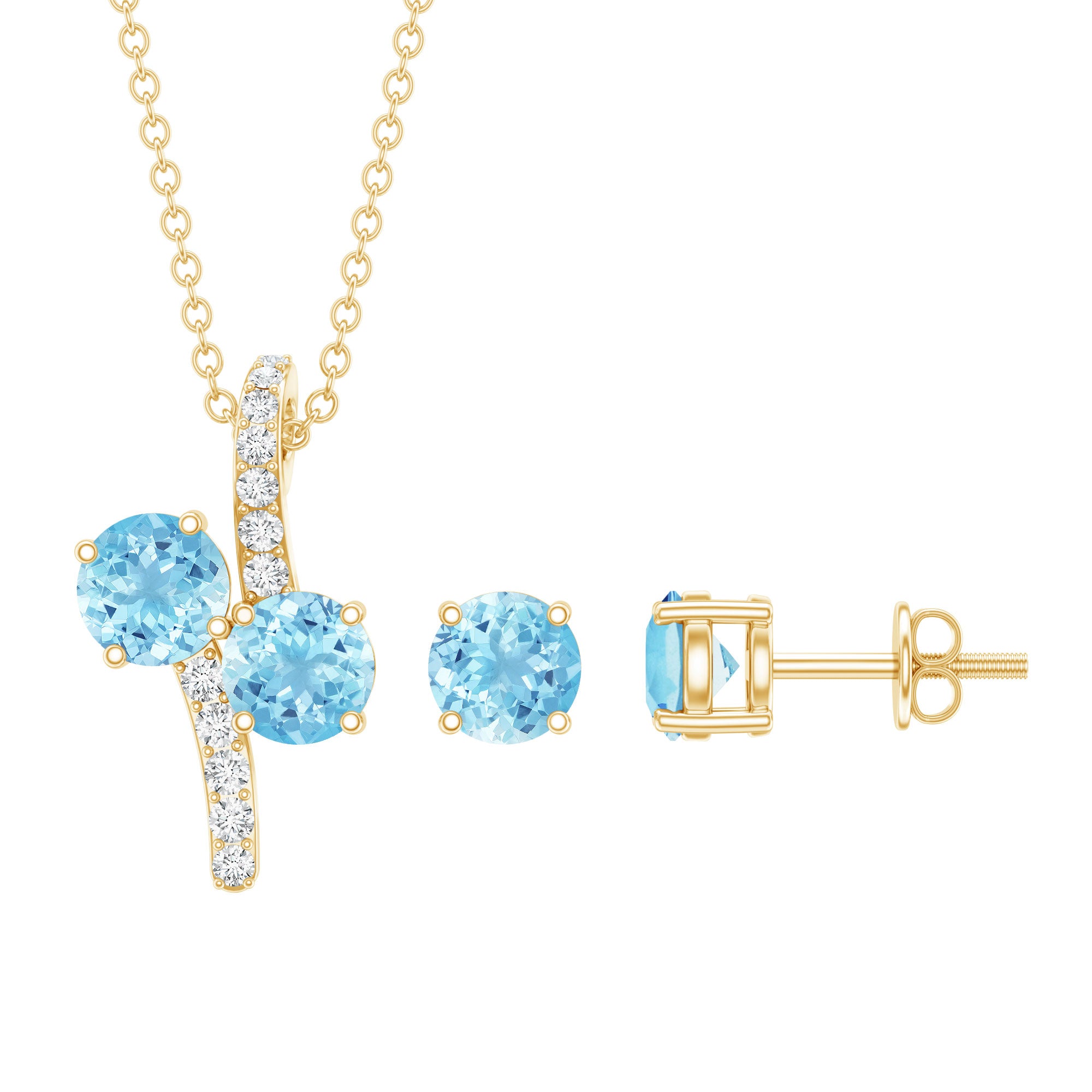 Aquamarine Bridal Jewelry Set with Diamond Accent AAA - Rosec Jewels