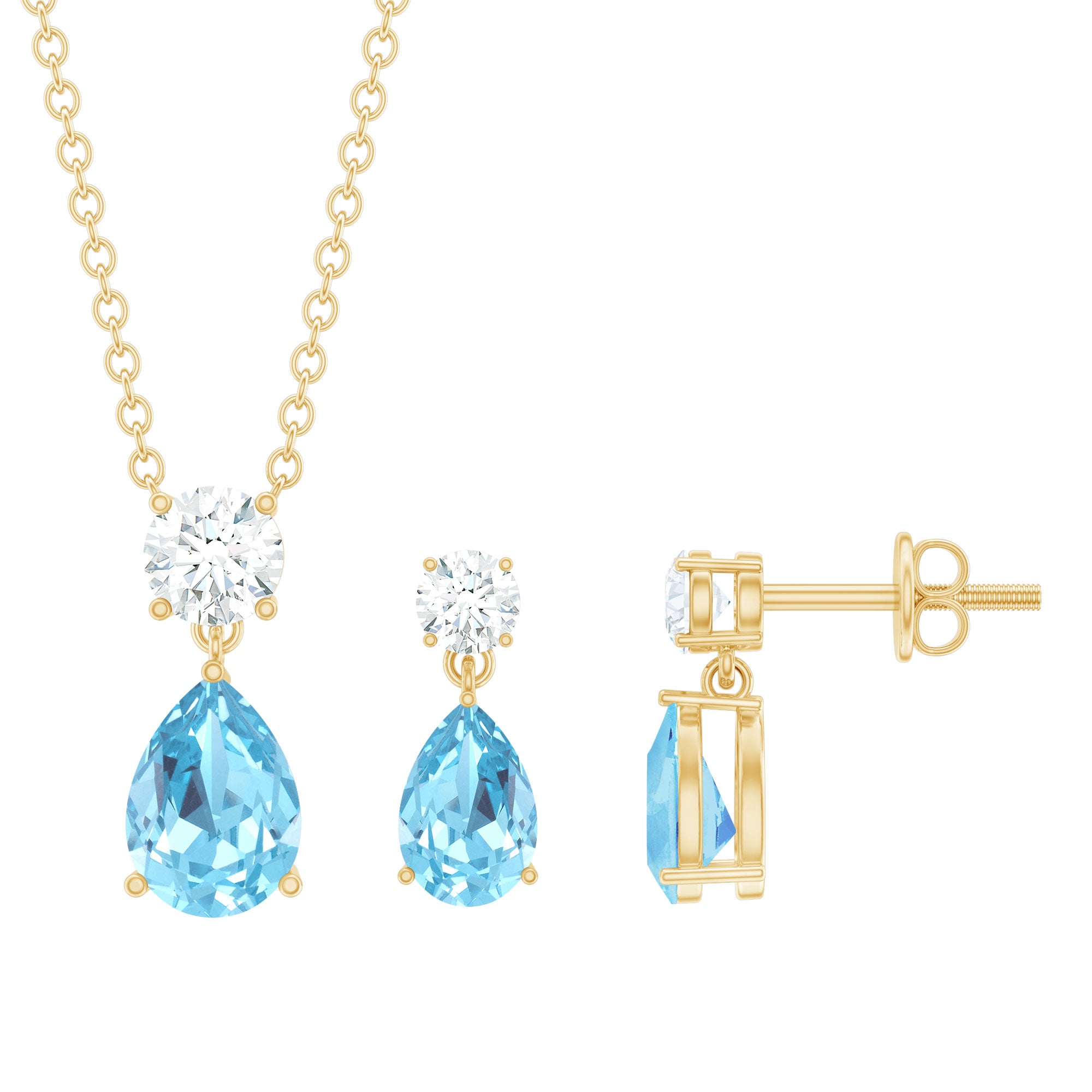 Real 1.7 Carat Pear Cut Aquamarine Teardrop Jewelry Set with Diamond AAA - Rosec Jewels