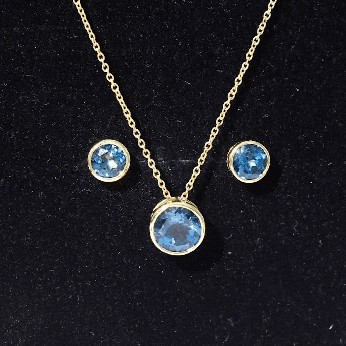 4.7 Carat Round London Blue Topaz Solitaire Jewelry Set in Bezel Setting AAA - Rosec Jewels