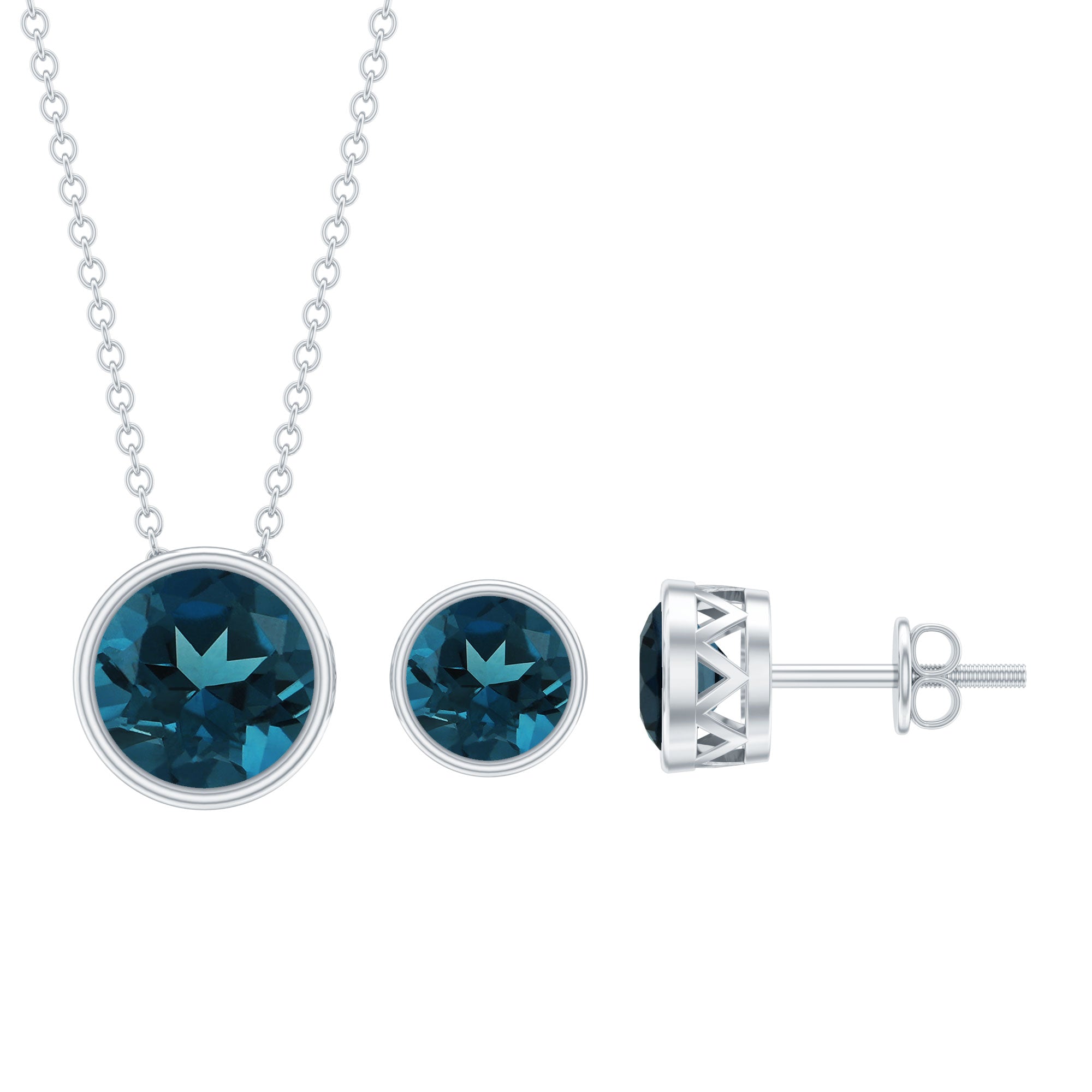 4.7 Carat Round London Blue Topaz Solitaire Jewelry Set in Bezel Setting AAA - Rosec Jewels