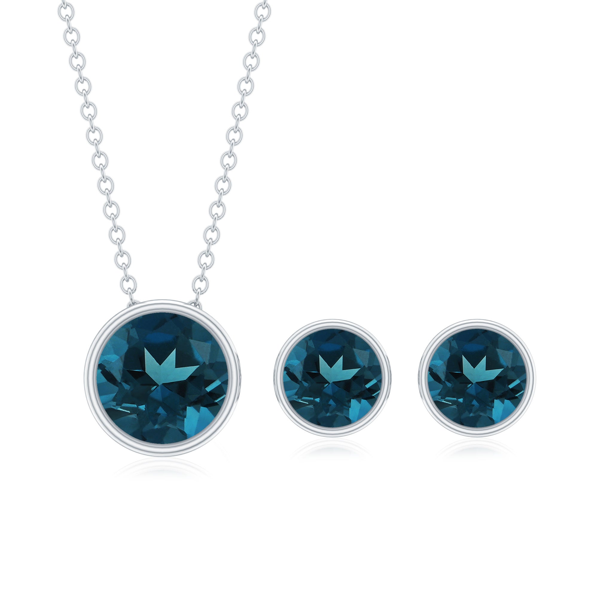 4.7 Carat Round London Blue Topaz Solitaire Jewelry Set in Bezel Setting AAA - Rosec Jewels