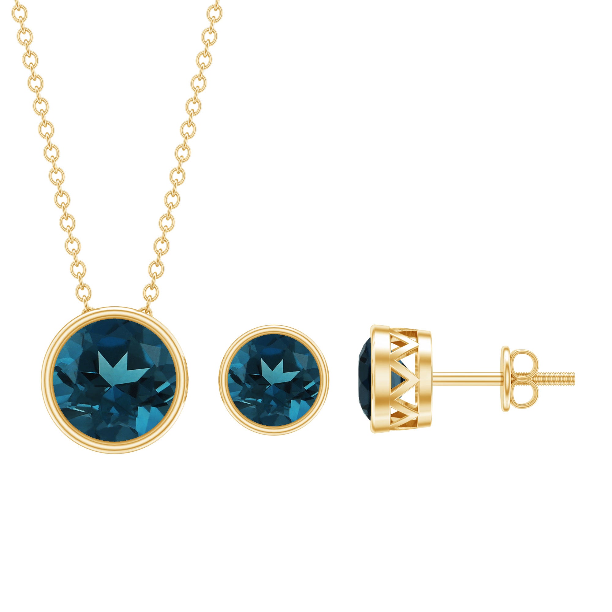 4.7 Carat Round London Blue Topaz Solitaire Jewelry Set in Bezel Setting AAA - Rosec Jewels