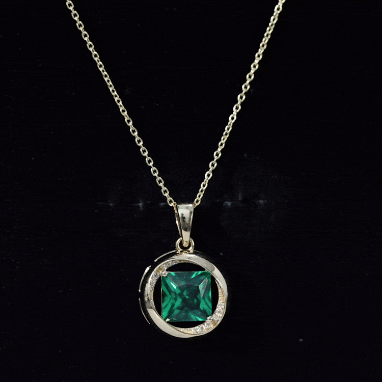 2.4 Carat Lab Created Emerald Princess Cut Pendant with Diamond AAAA - Rosec Jewels