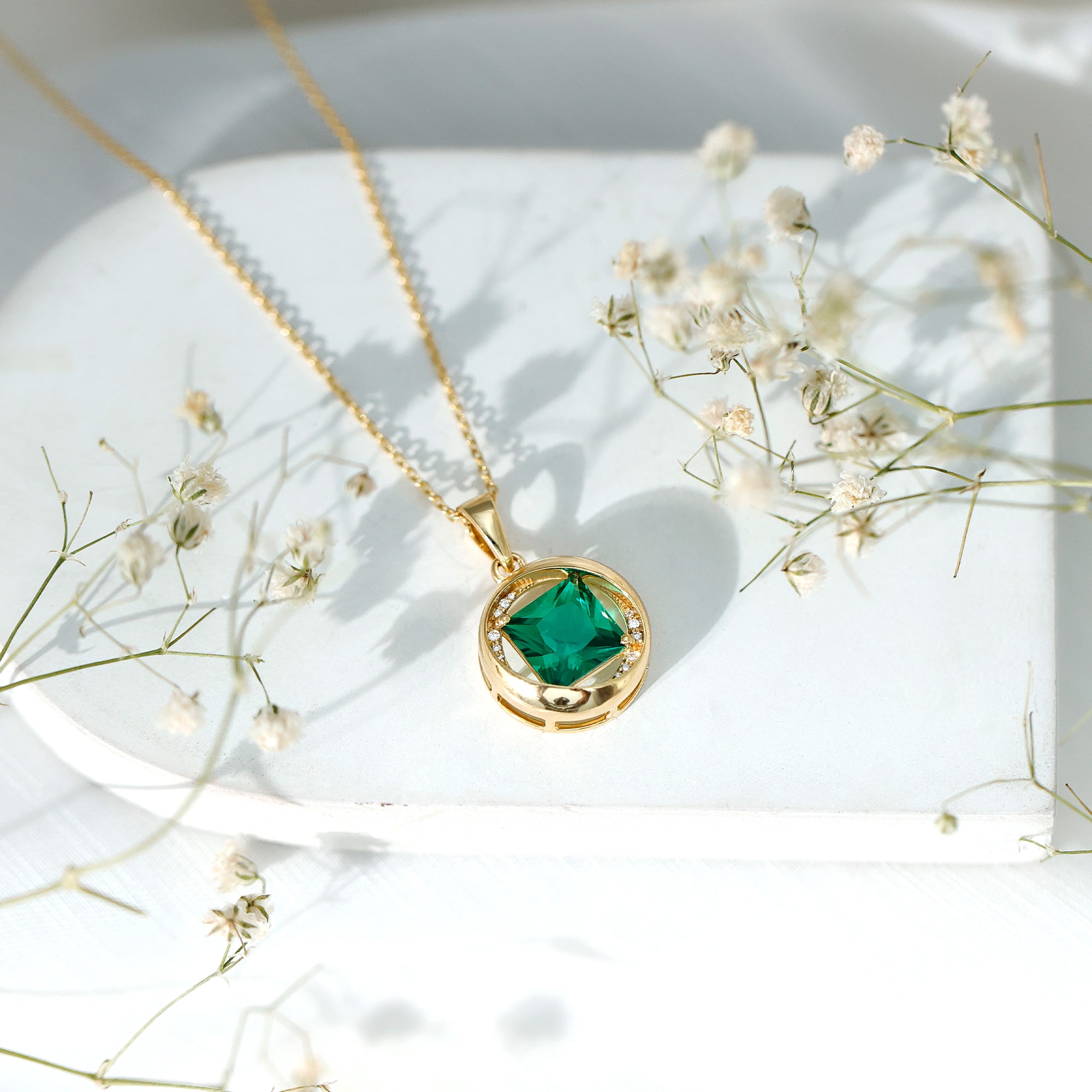 2.4 Carat Lab Created Emerald Princess Cut Pendant with Diamond AAAA - Rosec Jewels
