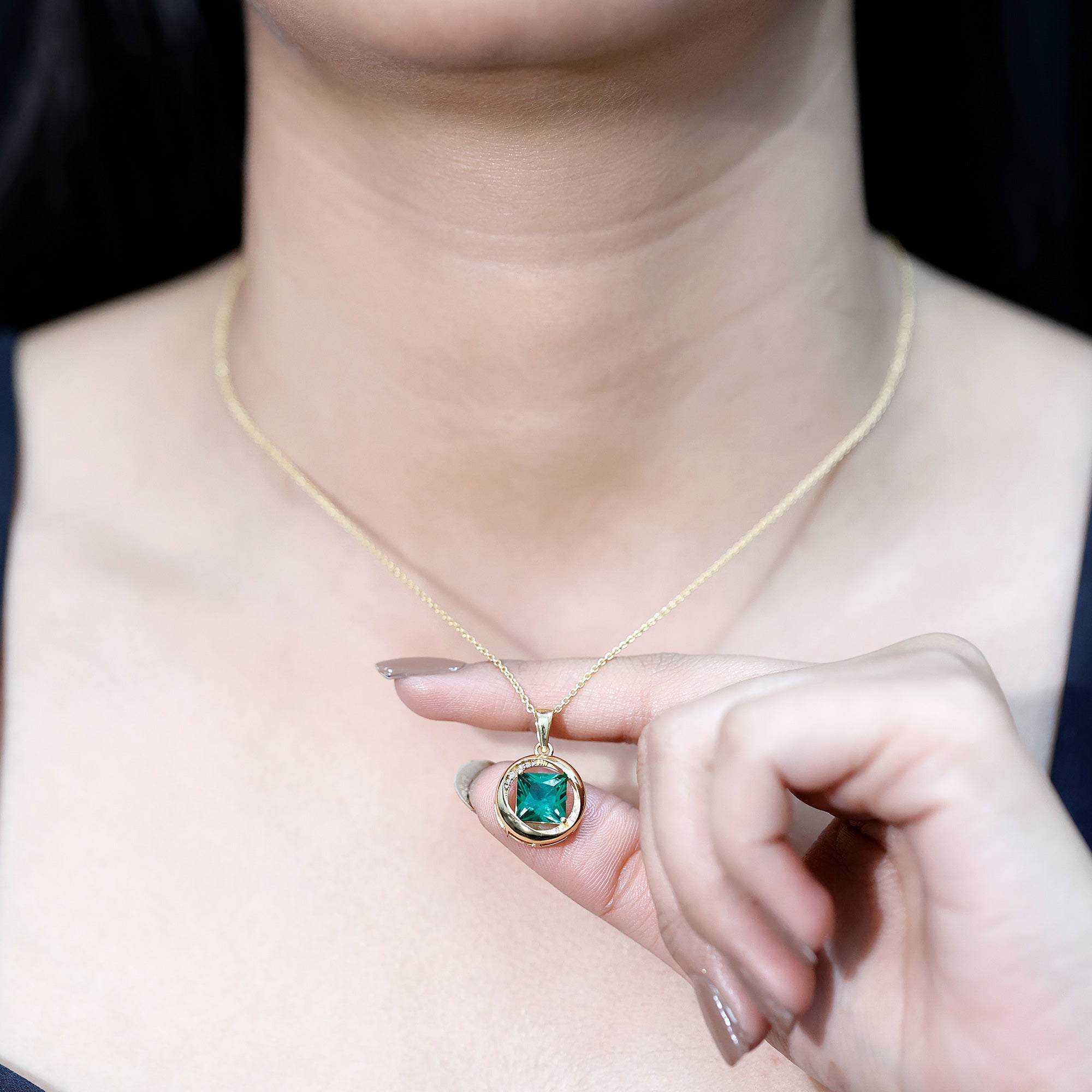 2.4 Carat Lab Created Emerald Princess Cut Pendant with Diamond AAAA - Rosec Jewels
