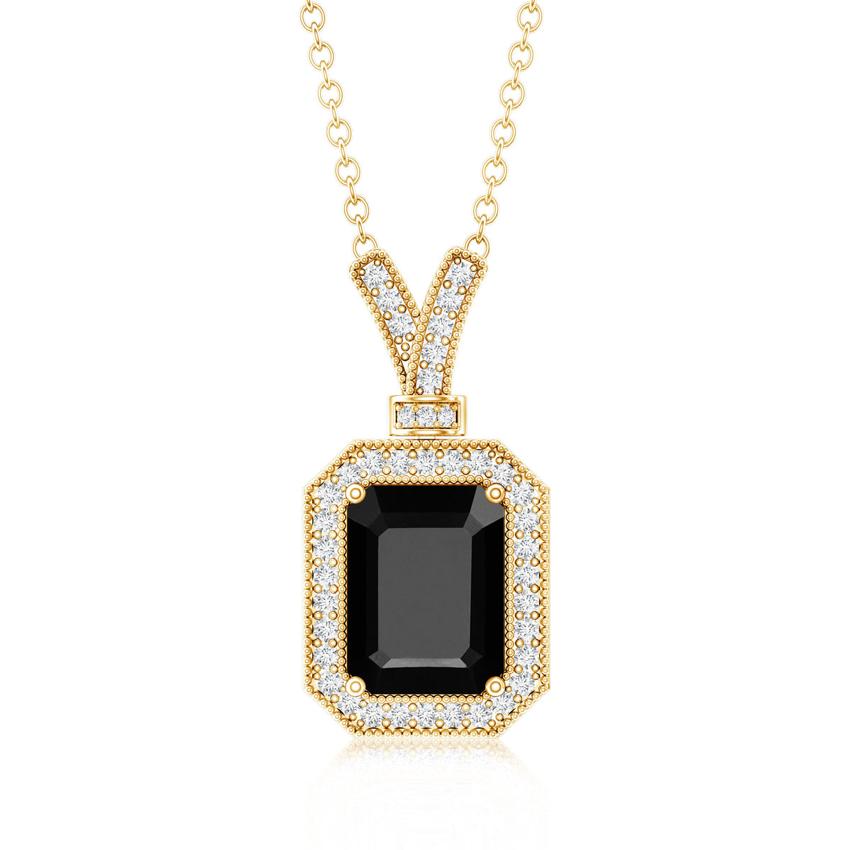 1.68 Carat Emerald Cut Lab Grown Black and White Diamond Vintage Necklace AAAA ( Synthetic ) - Rosec Jewels