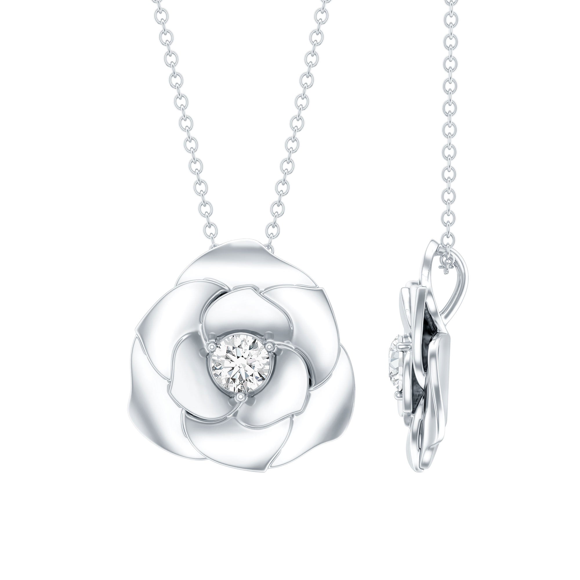Certified Lab Grown Diamond Rose Pendant Necklace Lab - ( EF-VS ) - Rosec Jewels