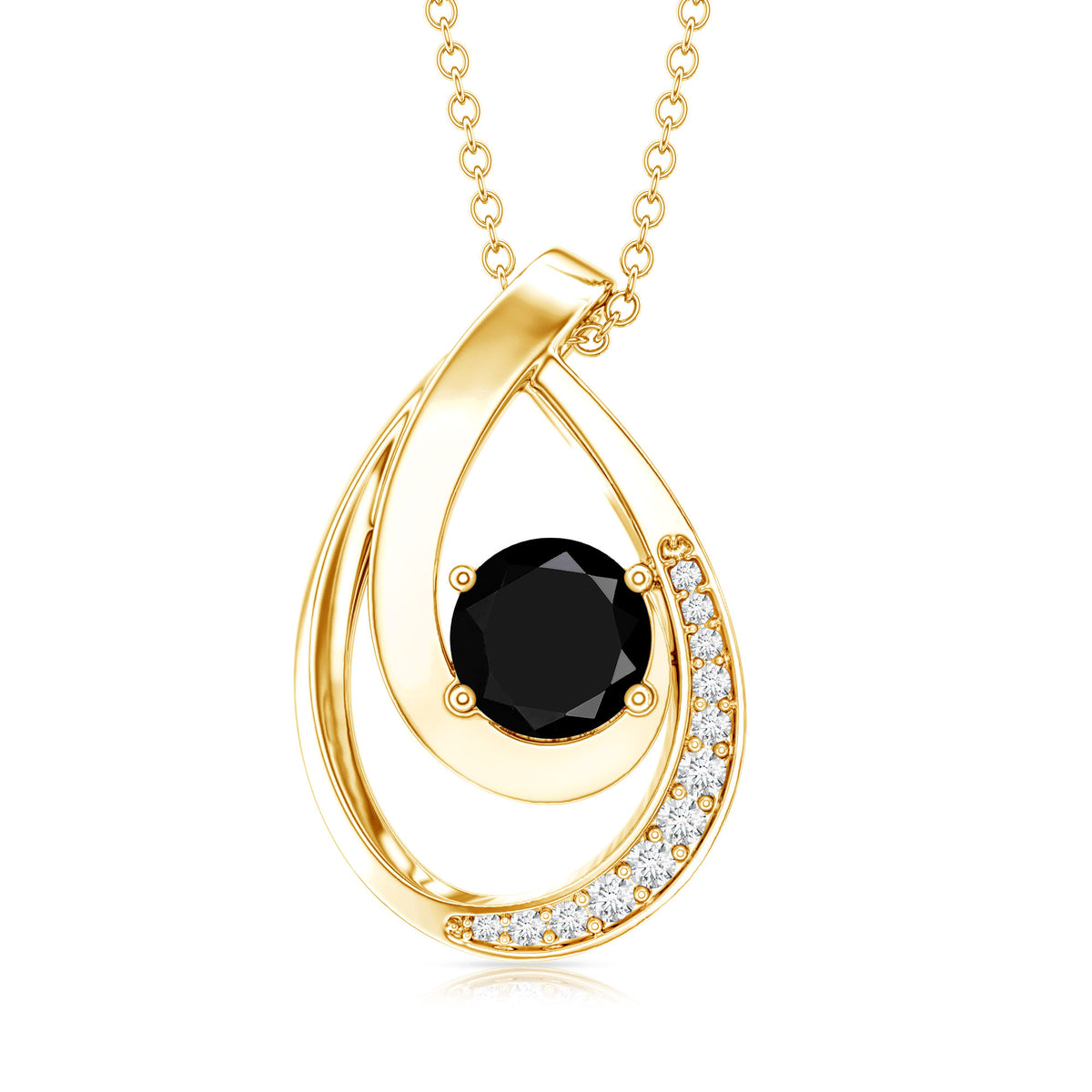 Certified Lab Grown Black and White Diamond Teardrop Necklace AAAA ( Synthetic ) - Rosec Jewels
