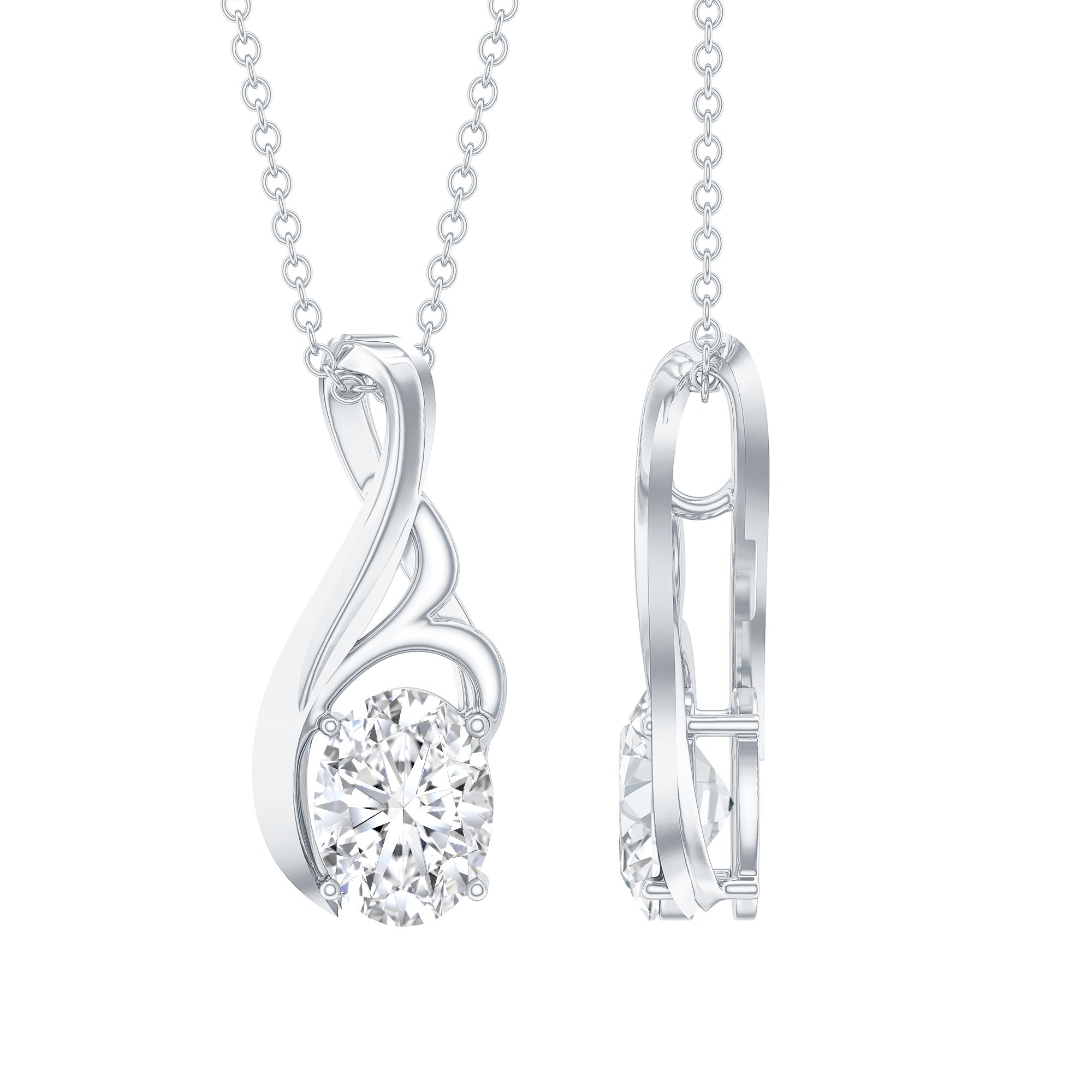 Certified Oval Lab Grown Diamond Solitaire Pendant Necklace Lab - ( EF-VS ) - Rosec Jewels