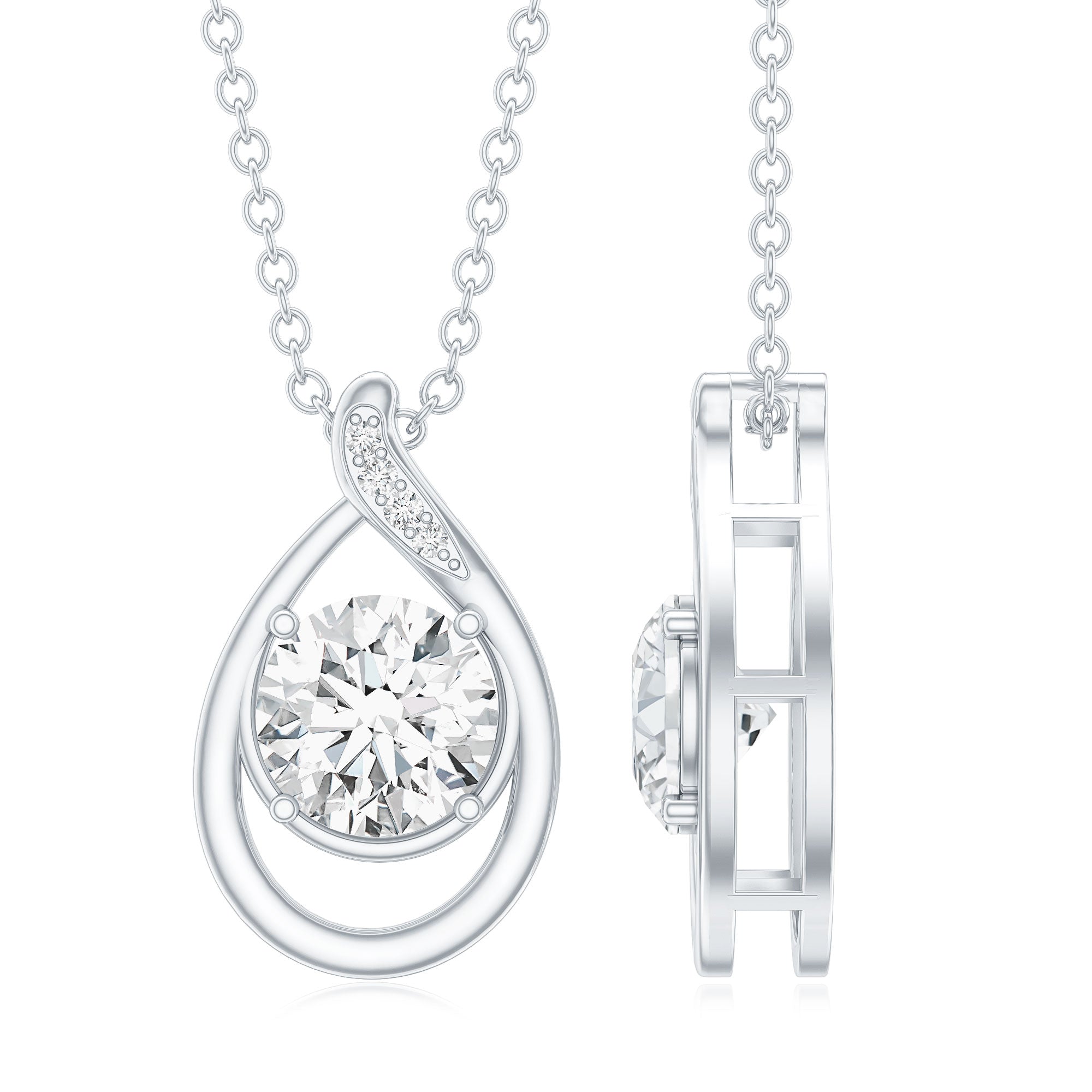 Lab Grown Diamond Teardrop Pendant Necklace Lab - ( EF-VS ) - Rosec Jewels