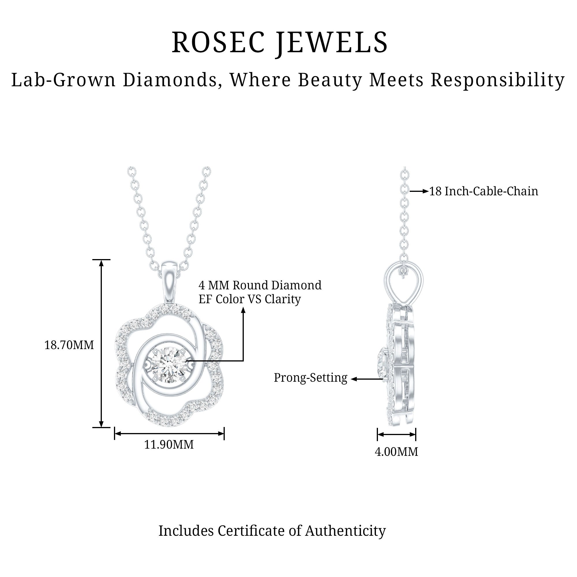 Flower Pendant Necklace with Lab Grown Diamond Lab - ( EF-VS ) - Rosec Jewels